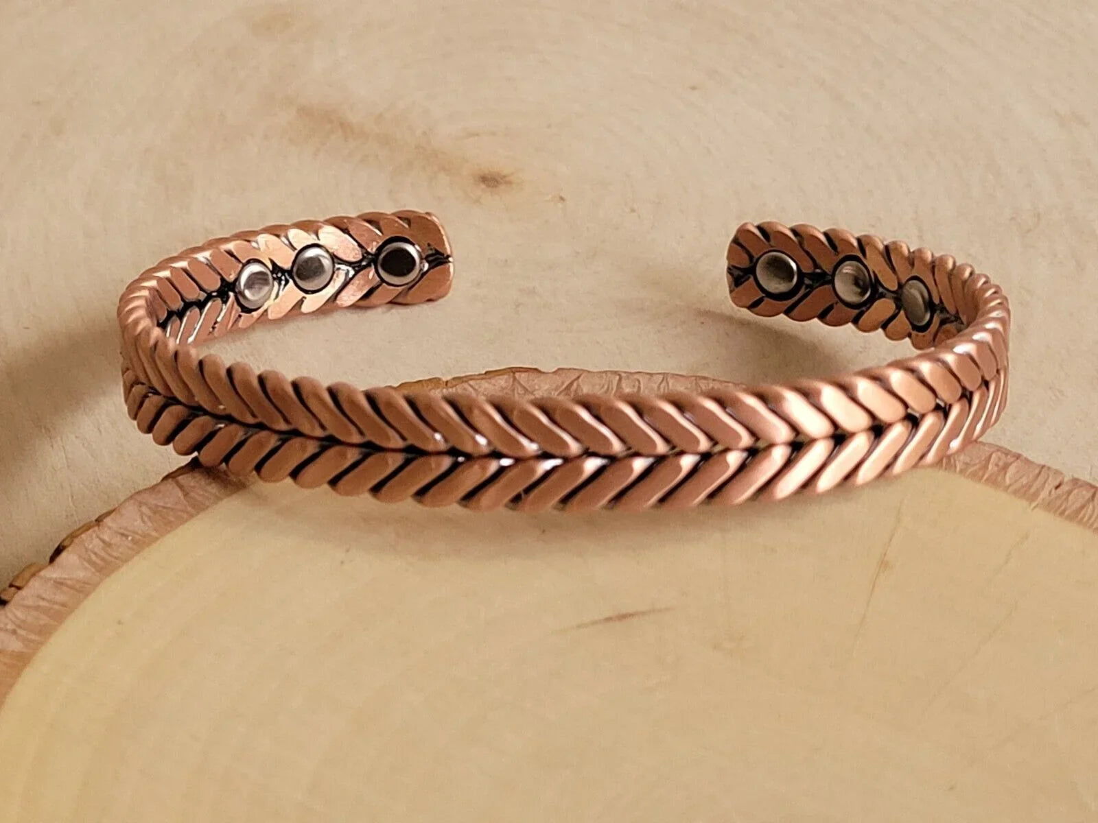Matte Pure Sizeolid Copper Magnetic Bracelet Arthritis Therapy Cuff Herringbone