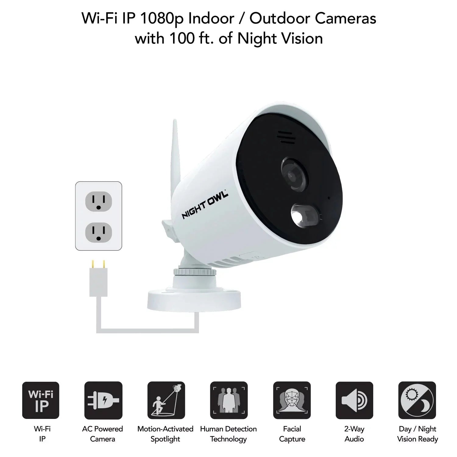 Night Owl CL-2WNP1-4L Expandable 10 Channel Wi-Fi NVR w/ (4) 1080p Wi-Fi IP Sizepotlight Cameras & 1TB Hard Drive