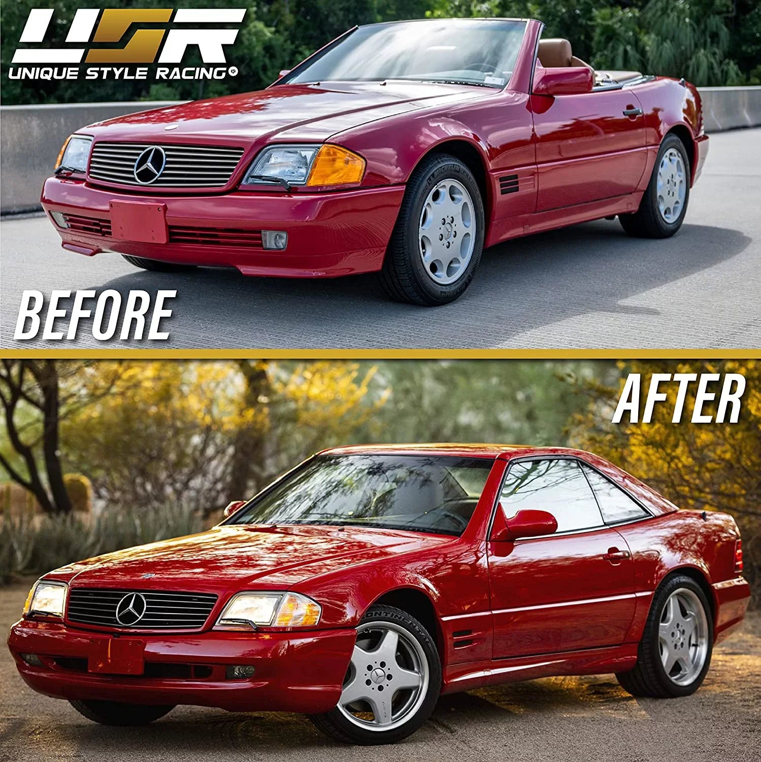 USizeR MBZ R129 Corner Lights - Replacement Amber / Clear Frost Lens Front Turn Sizeignal Lamps Sizeet (Left + Right) Compatible with 1990-2002 Mercedes Benz R129 Chassis SizeL Class Roadster