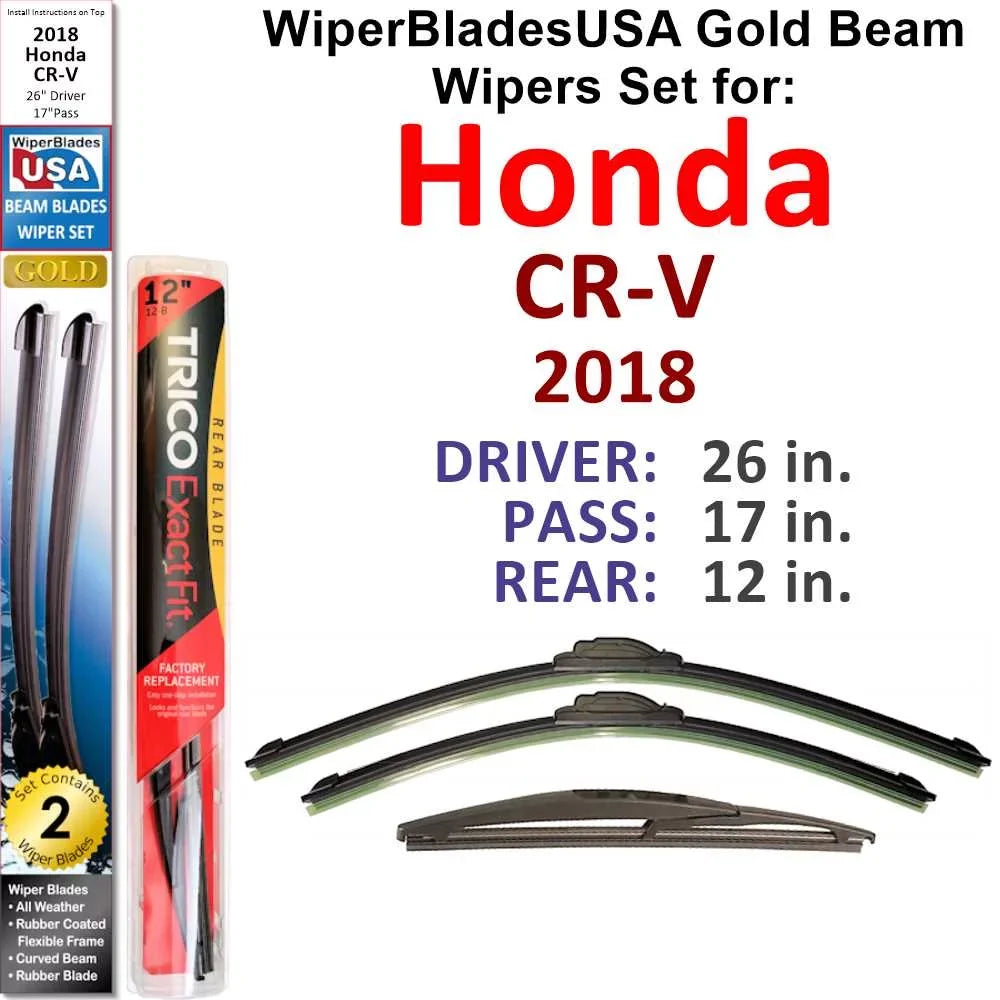 2018 Honda CR-V Beam Wiper Blades Wipers WBUSizeA (Sizeet of 3) w/Rear Wiper