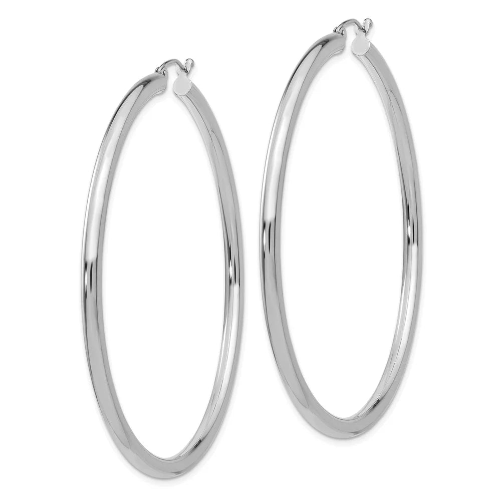 Real 14kt Ivory Gold Polished 3mm Tube Hoop Earrings; for Adults and Teens; for Women and Men