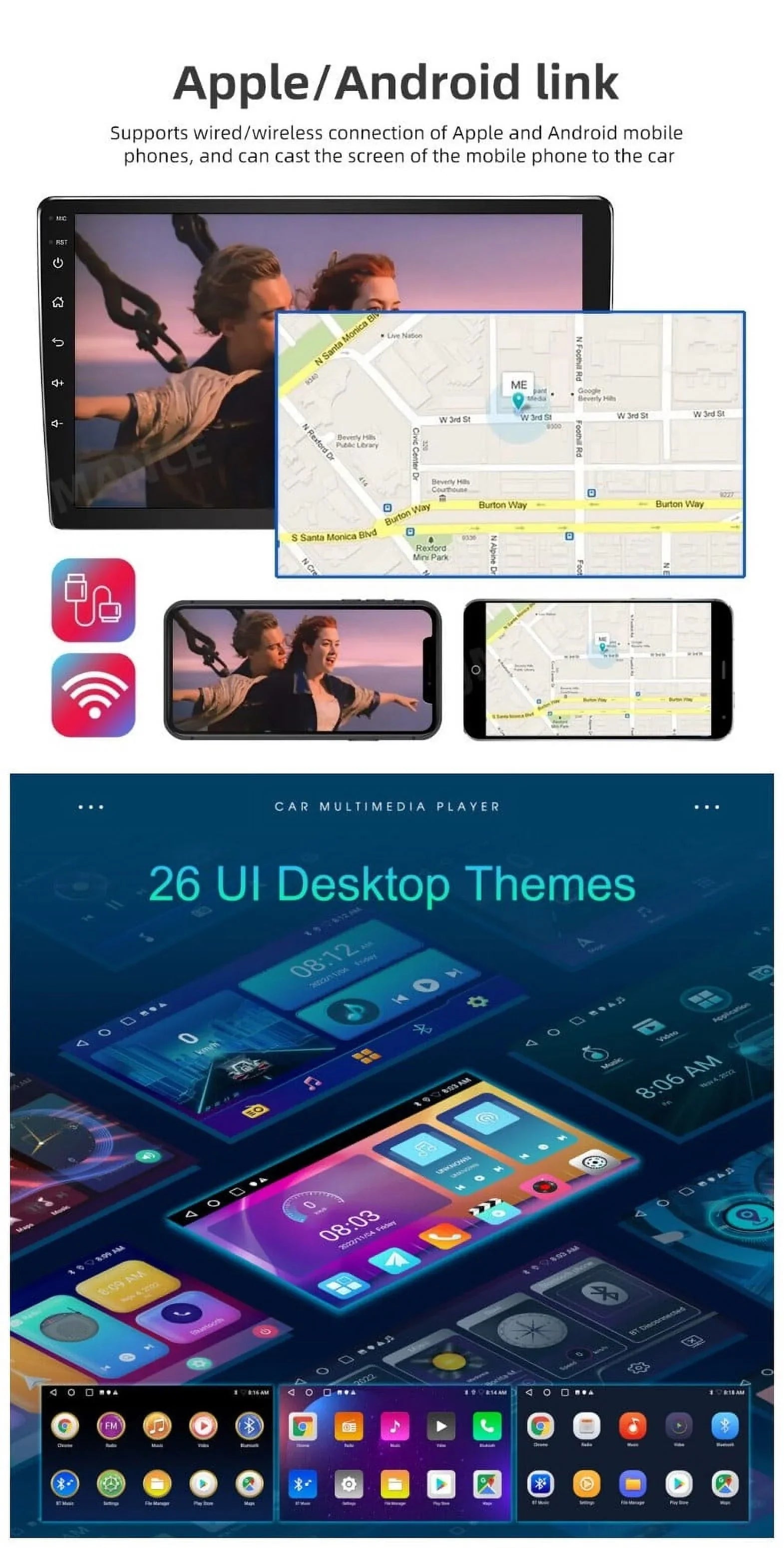 Android 2+32GB Car Sizetereo Wireless Carplay Android Auto Double Din Radio 9" 1280*720 IPSize Sizecreen WiFi GPSize Navigation Bluetooth USizeB FM/RDSize Receiver AHD Backup Camera