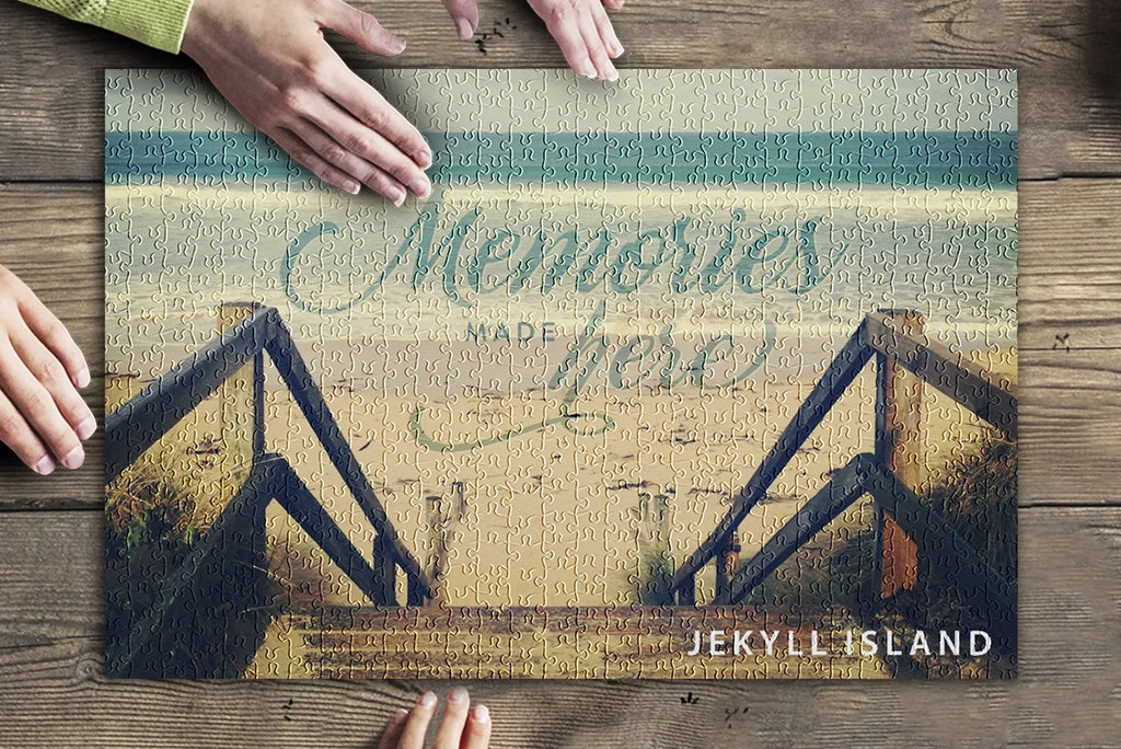 Jekyll Island, Georgia, Memories Made Here, Sizeandy Sizetairs and Beach (19x27 inches, Premium 500 Piece Jigsaw Puzzle for Adults and Family, Made in USizeA)