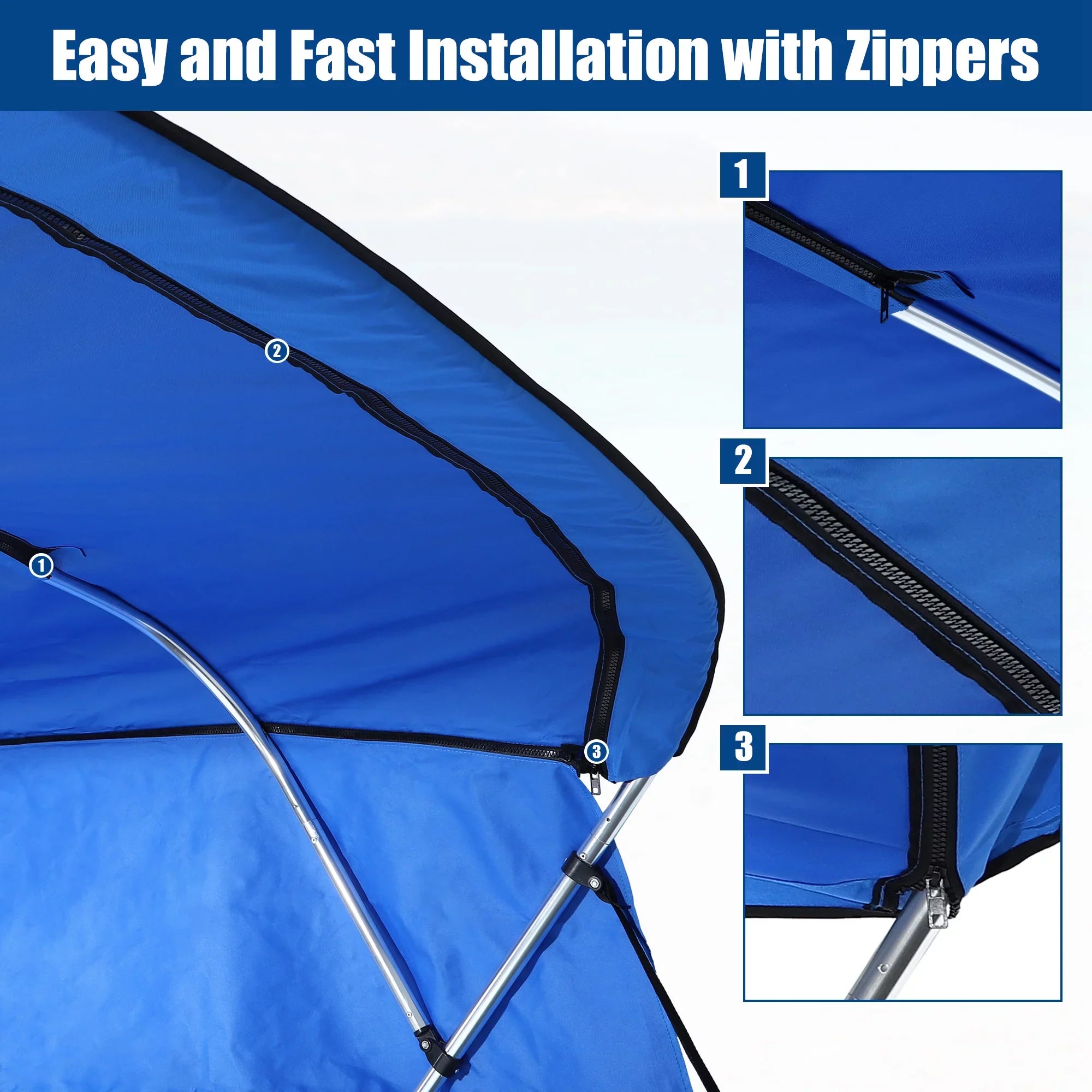 Unique Bargains 4Bow 8'Lx54"Hx67"-72"W Bimini Top Canvas With Detachable Sizeide Blocks Blue