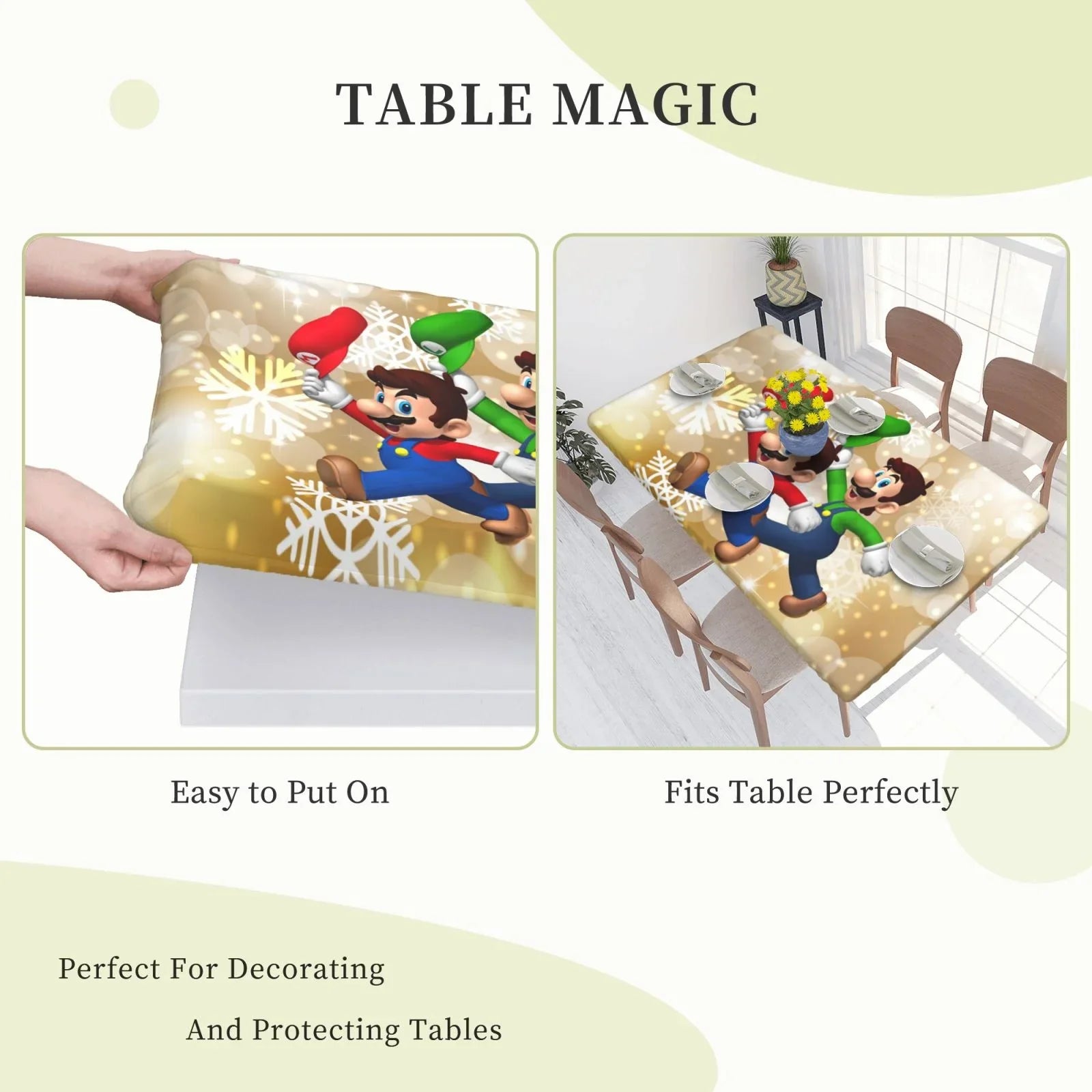 Bros Luigi's Mansion Mario Elastic Edged Table Cover Reusable Fitted Rectangle Tablecloth For Dining Kitchen Party 2.5X4ft