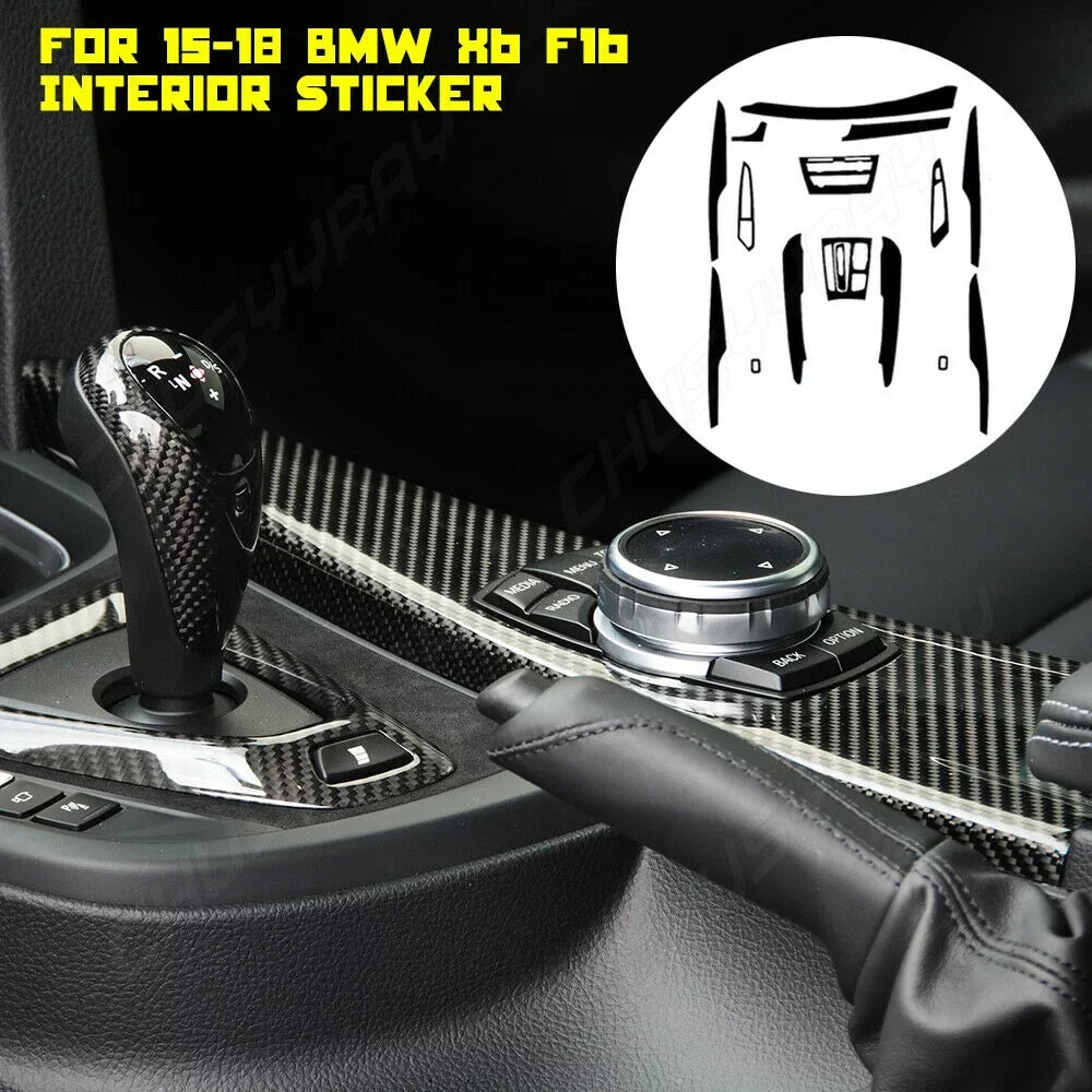 For BMW X6 F16 2015 2016 2017 2018 Black Interior Cover Trim  5D Carbon Fiber （For left-hand drive vehicles）