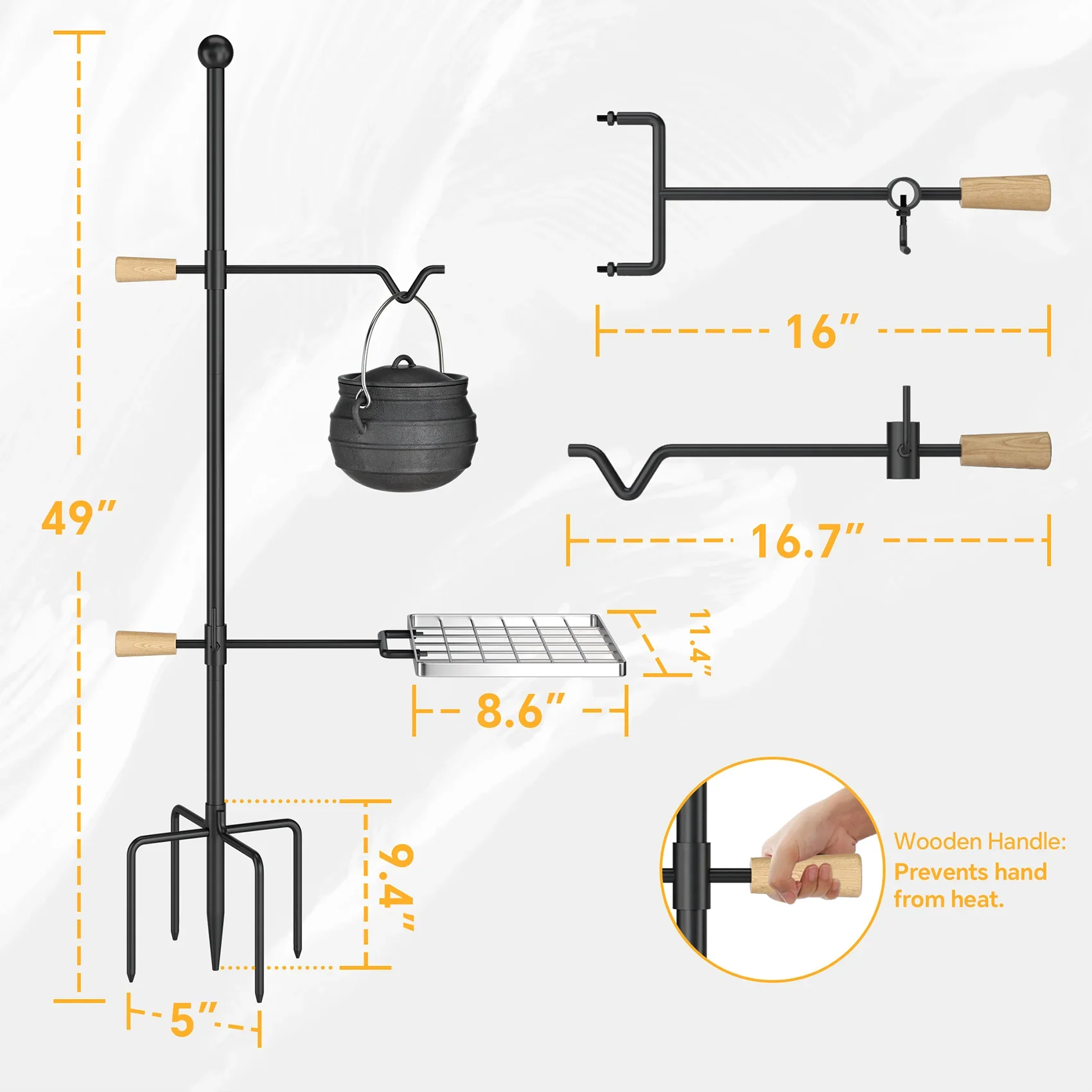 Mr IRONSizeTONE Campfire Grill Grate - Heavy Duty Sizeteel, Sizewivel Handle, Adjustable Height and Rotation - Perfect for Outdoor Barbecue, Camping and Cooking