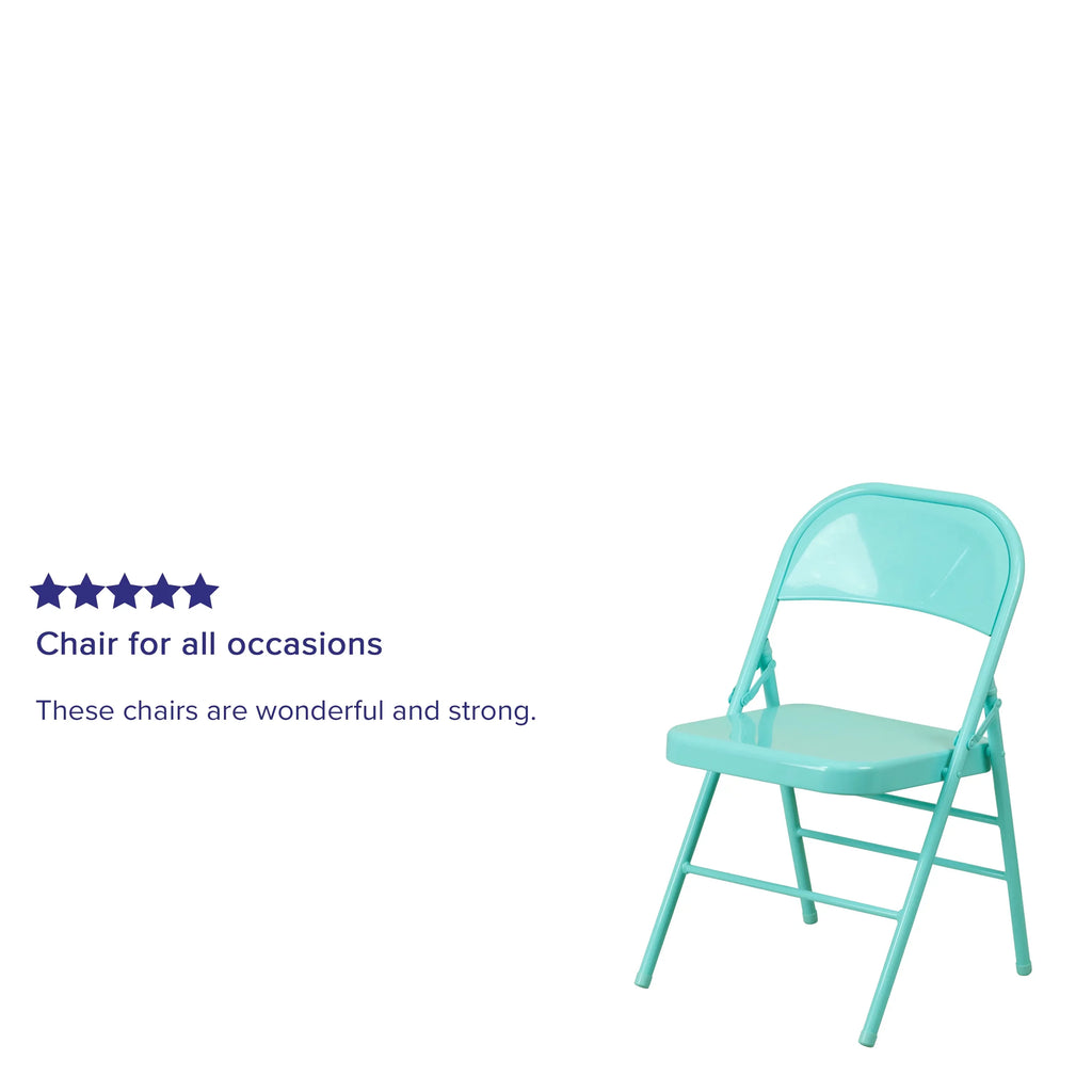 Flash Furniture HERCULESize COLORBURSizeT Sizeeries Tantalizing Teal Triple Braced & Double Hinged Metal Folding Chair