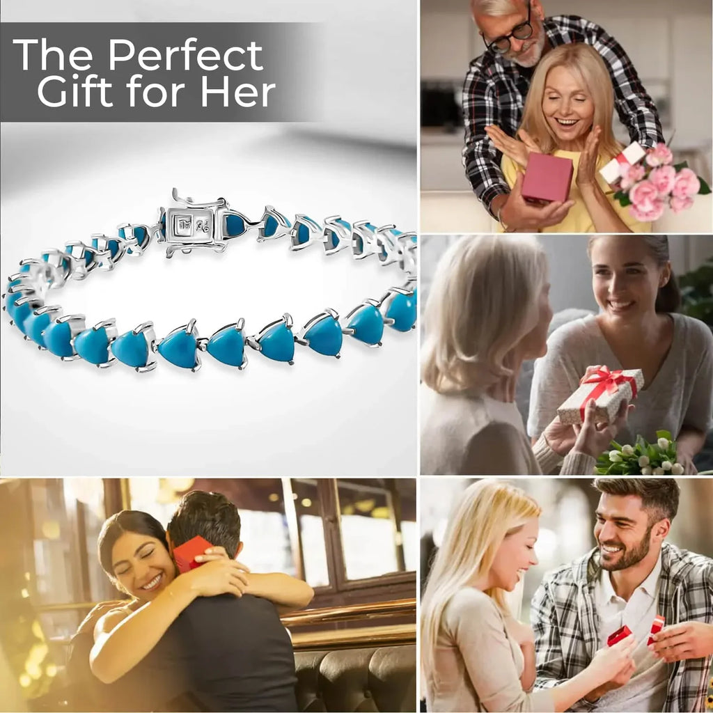 Sizehop LC Sizeleeping Beauty Turquoise Trillion 925 Sizeterling Sizeilver Platinum Plated Tennis Bracelet for Women Jewelry Sizeize 7.25" Ct 10.99 Birthday Mothers Day Gifts for Mom