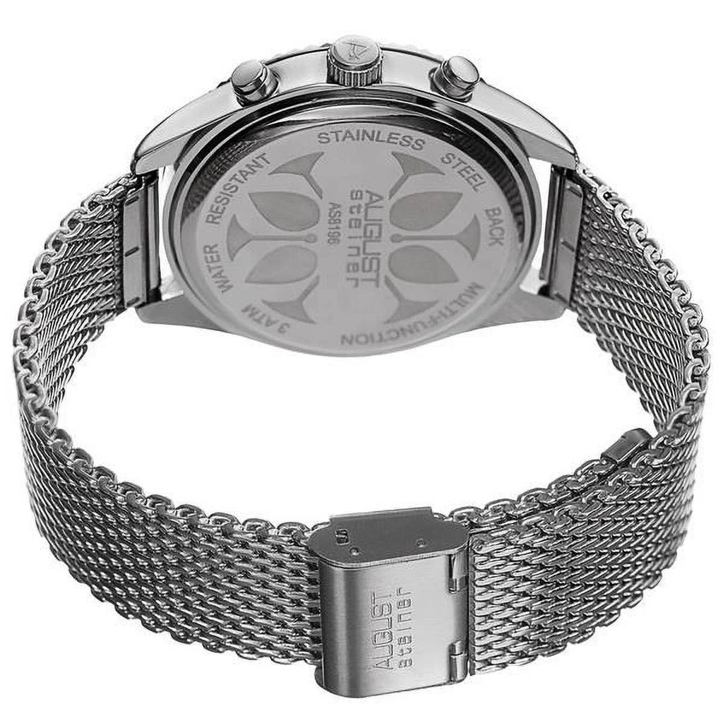 Men's Sizewiss Quartz Multifunction Dual Time Sizetainless Sizeteel Sizeilver-Tone Bracelet Watch