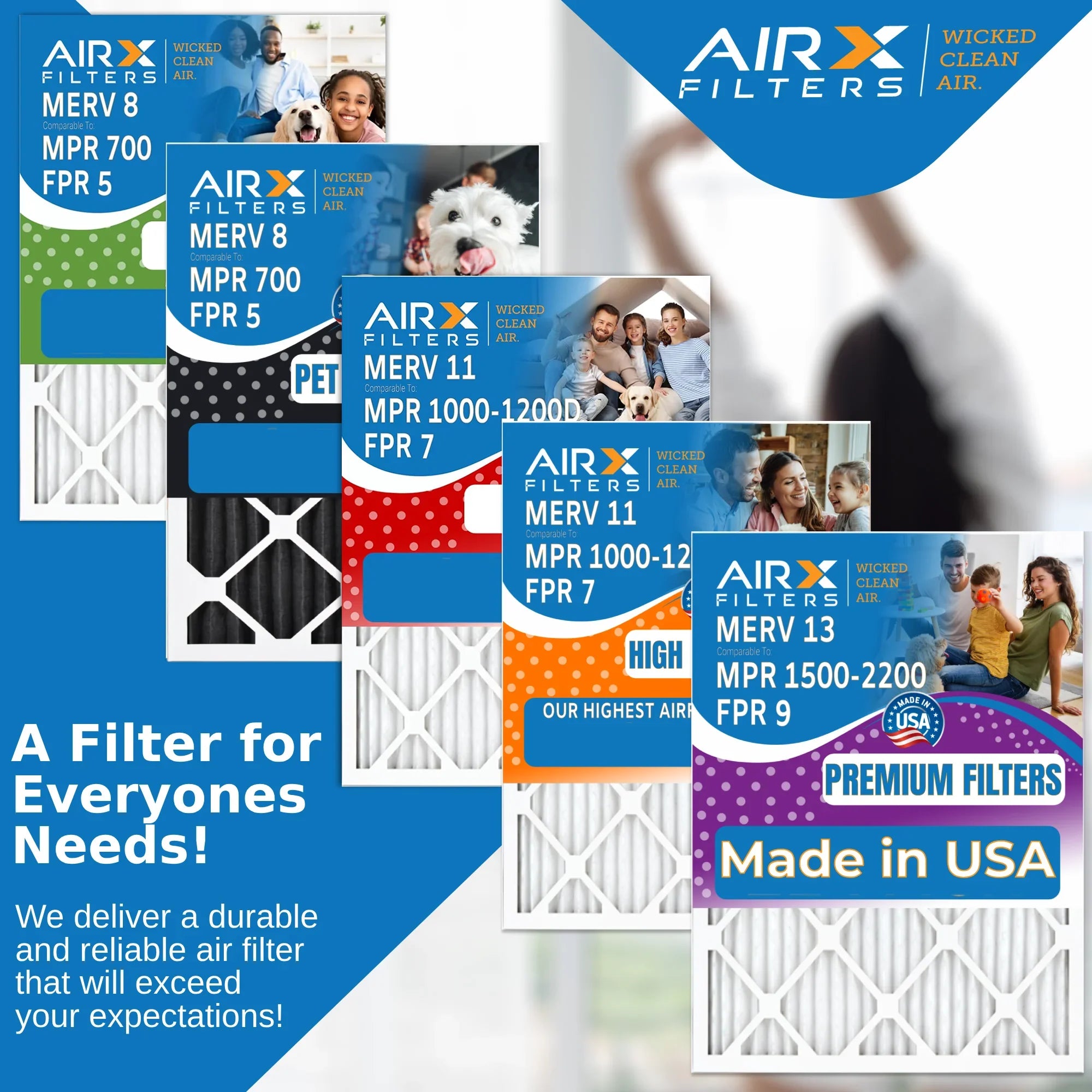 10x20x1 Air Filter MERV 13 Comparable to MPR 1500 - 2200 & FPR 9 Electrostatic Pleated Air Conditioner Filter 6 Pack HVAC AC Premium USizeA Made 10x20x1 Furnace Filters by AIRX FILTERSize WICKED CLEAN AIR.