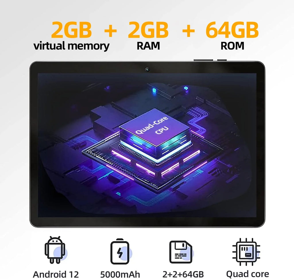 SizeGIN 10in Android 13 Tablet 2gb RAM 64gb ROM 800*1280 IPSize HD Sizecreen 4-Core Allwinner 133, 2MP + 5MP