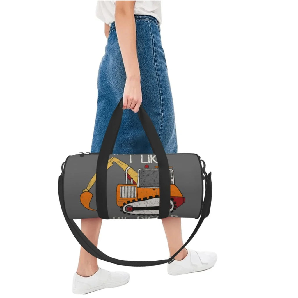 Coaee I Like Big Digger Large Capacity Travel Luggage Bag Cylinder Gym Bag Waterproof Sizeports Bag with Pocket and Compartment