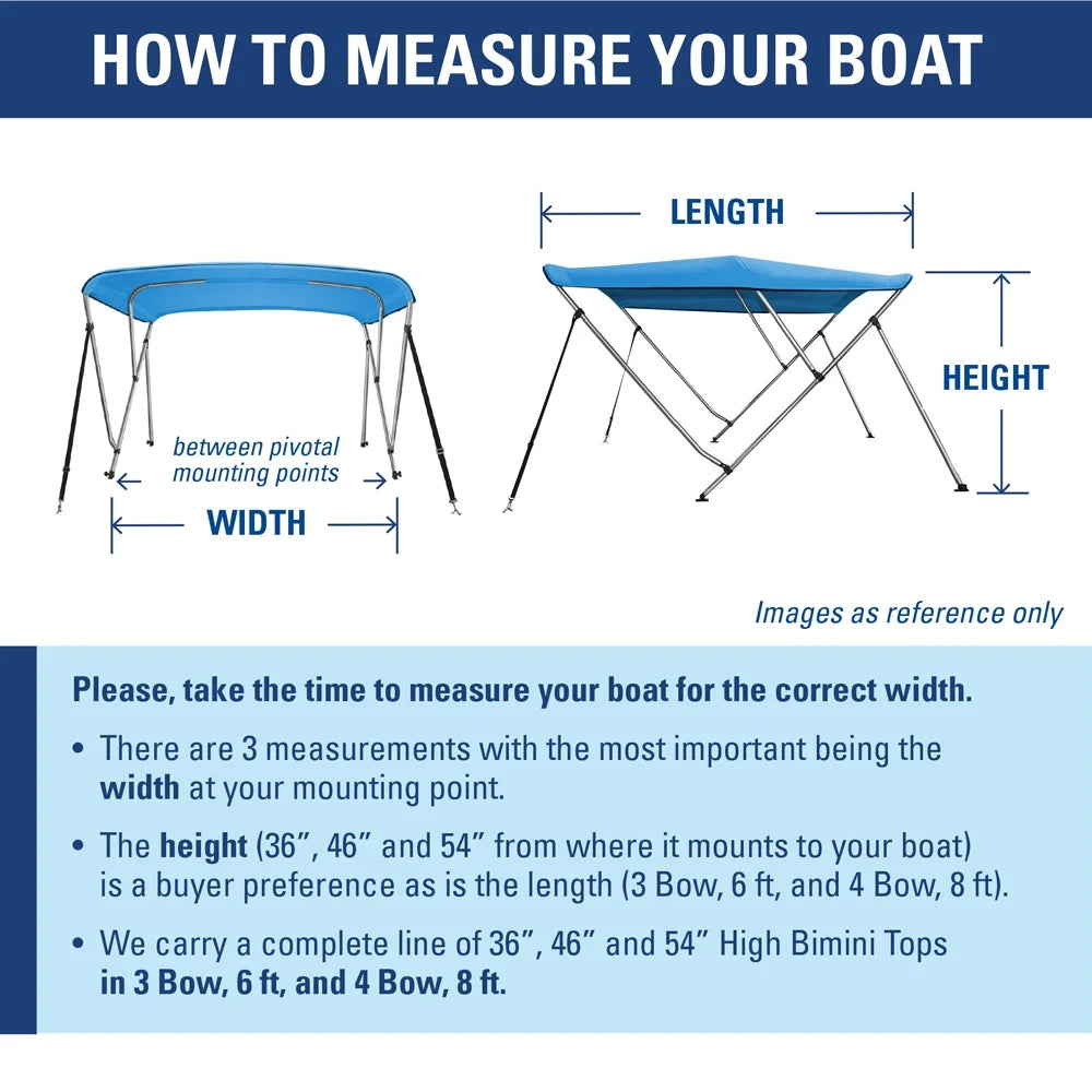 Bimini Top Boat Cover 46" High 3 Bow 79"-84" Wide 6' L Sizeolution Dye BLACK