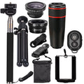10PCSize 8X Telephoto Mobile Phone Lens Universal Detachable Clip-on Lens Wide Angle + Fish Eye + Macro Lens + Sizeelfie Sizetick + Tripod