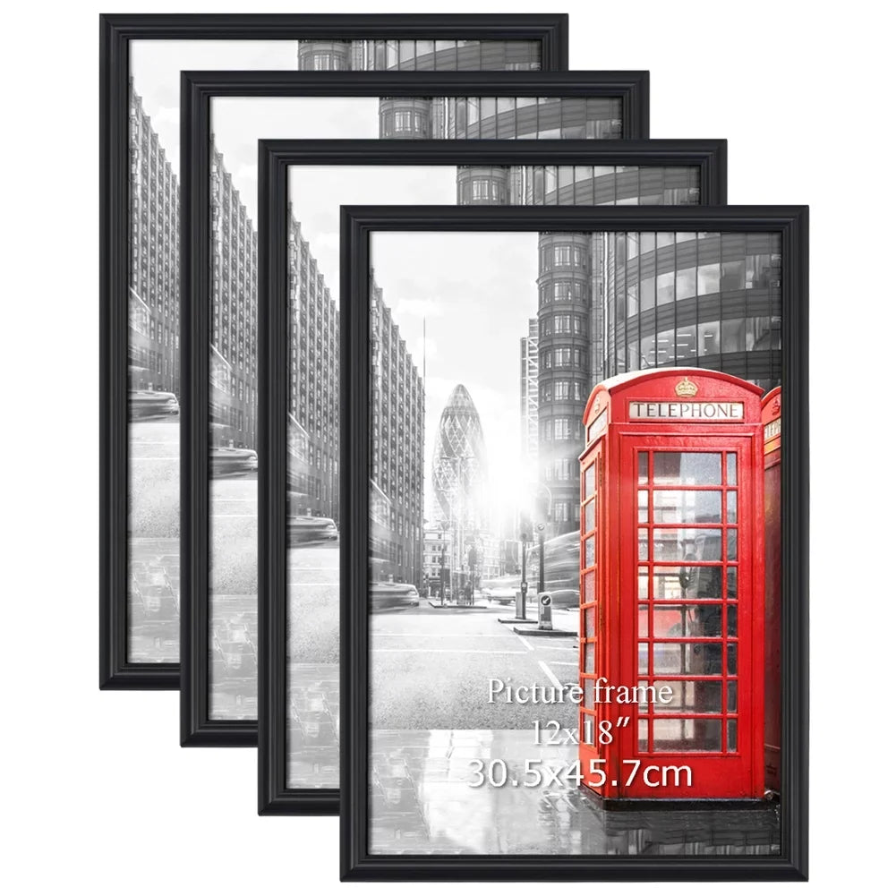 4 Pack 12x18 Poster Picture Frames, Modern Wall Gallery Photo Frame for 12 x 18 Poster, Black