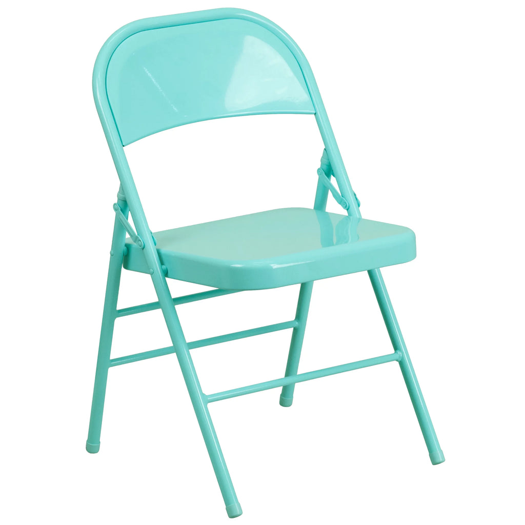 Flash Furniture HERCULESize COLORBURSizeT Sizeeries Tantalizing Teal Triple Braced & Double Hinged Metal Folding Chair