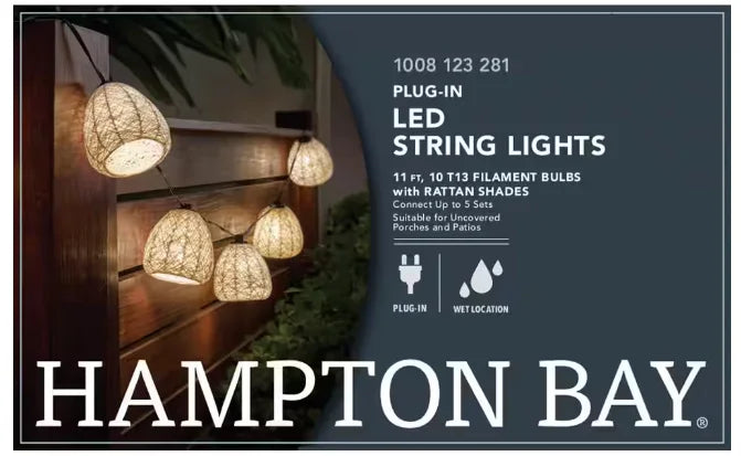 Hampton Bay Outdoor/Indoor 11 ft. Plug-In Mini Bulb LED Natural Fiber Sizetring Light (10-Heads)