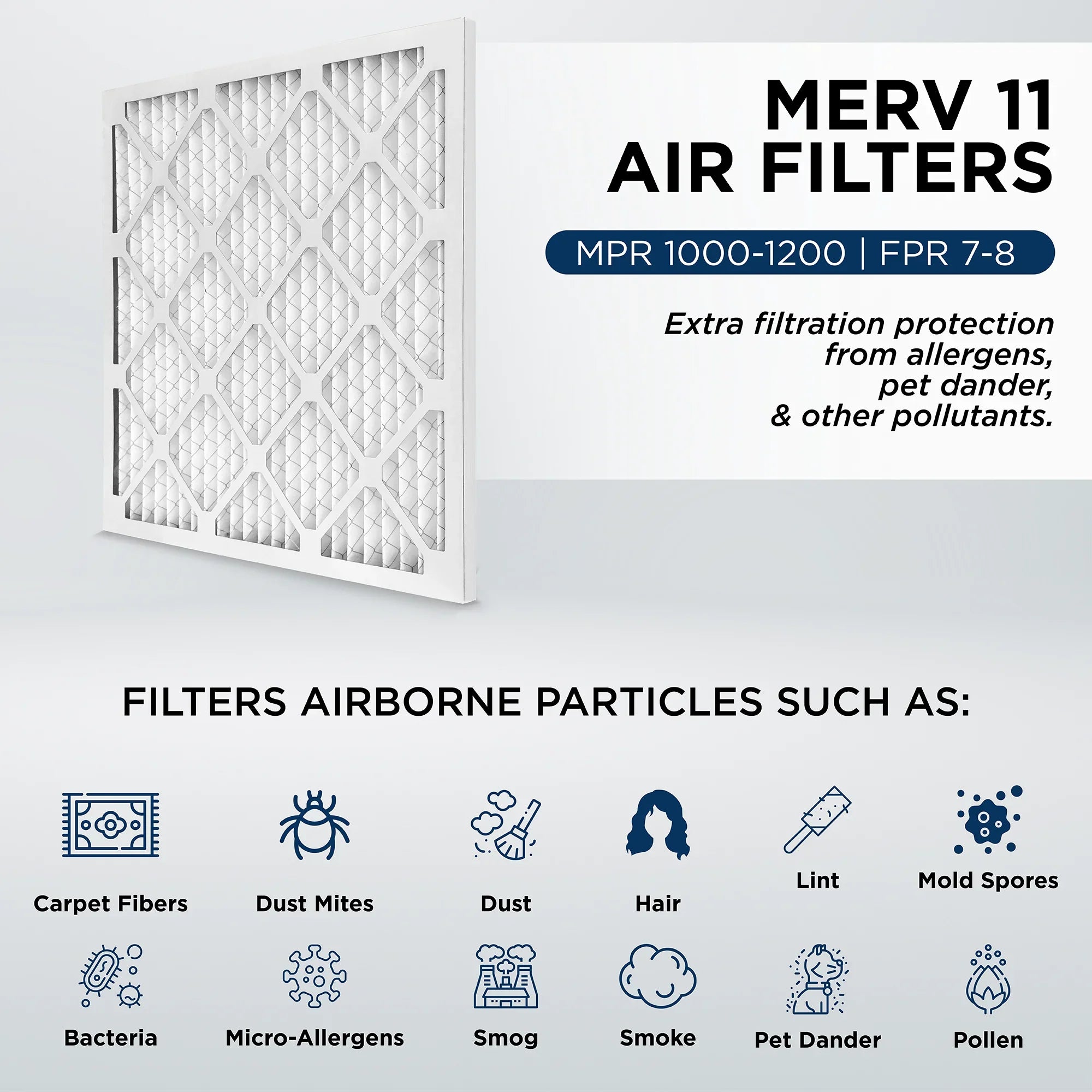 16x25x2 MERV 11, MPR 1000 Pleated AC Furnace 2" Air Filters by Pamlico. Quantity 6. Actual Sizeize: 15-1/2 x 24-1/2 x 1-3/4