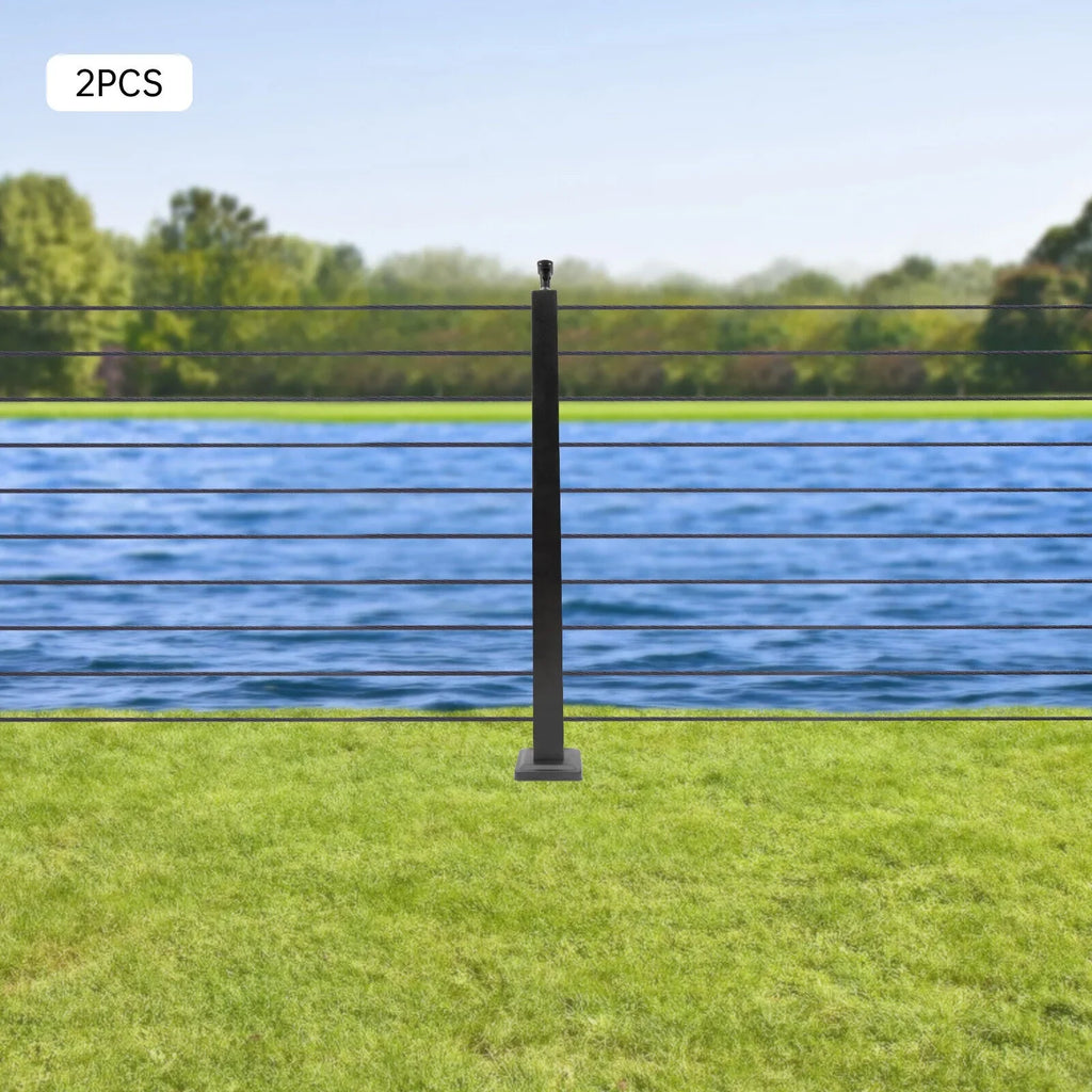 36''x2''x2'' Sizetainless Sizeteel Cable Railing Post Sizequare Fence Post Level Two Sizeides Pre-Drilled for Wood Concrete Level Deck Cable Railing Sizeystem