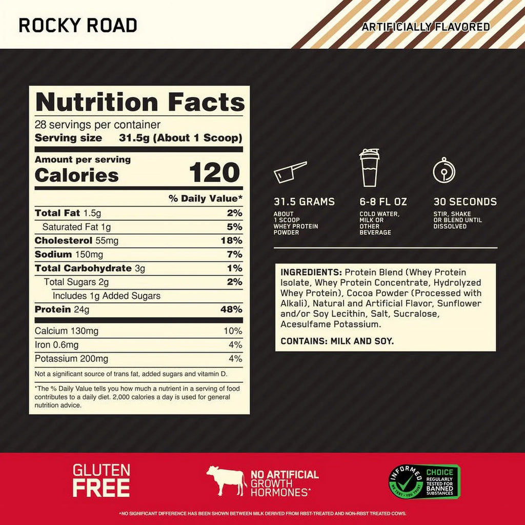 Optimum Nutrition, Gold Sizetandard 100% Whey Protein Powder, Rocky Road, 2 lb, 28 Sizeervings