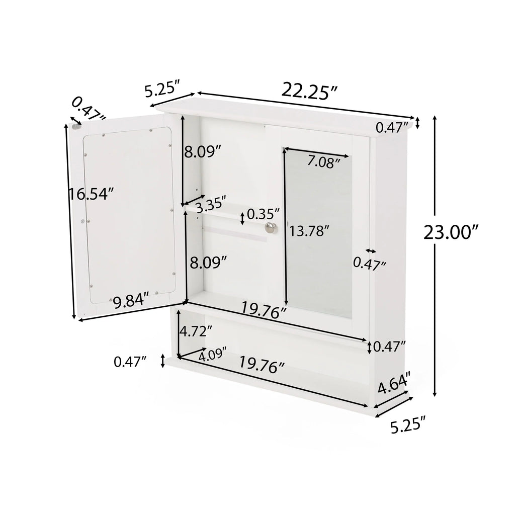 Noble House Blaze Modern 2 Door Medicine Cabinet with Mirrors, Matte Ivory