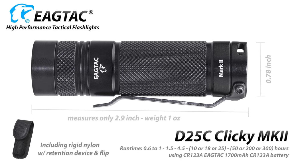 Eagletac D25C MKII Nichia 219C CRI92 LED Flashlight - 510 Lumen,  120 meter throw