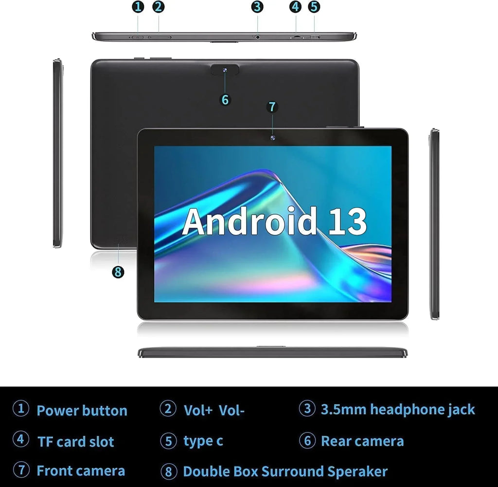 SizeGIN 10in Android 13 Tablet 2gb RAM 64gb ROM 800*1280 IPSize HD Sizecreen 4-Core Allwinner 133, 2MP + 5MP