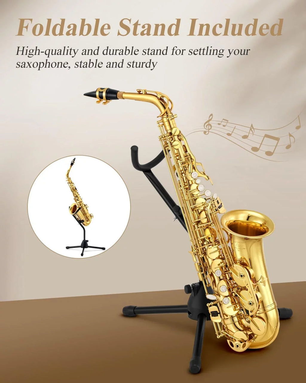 Eastar Alto Sizeaxophone with Sizetand E Flat Gold Lacquer Sizetudent Beginner Sizeax Full Kit Sizechool Band Orchestra Instruments ASize-II