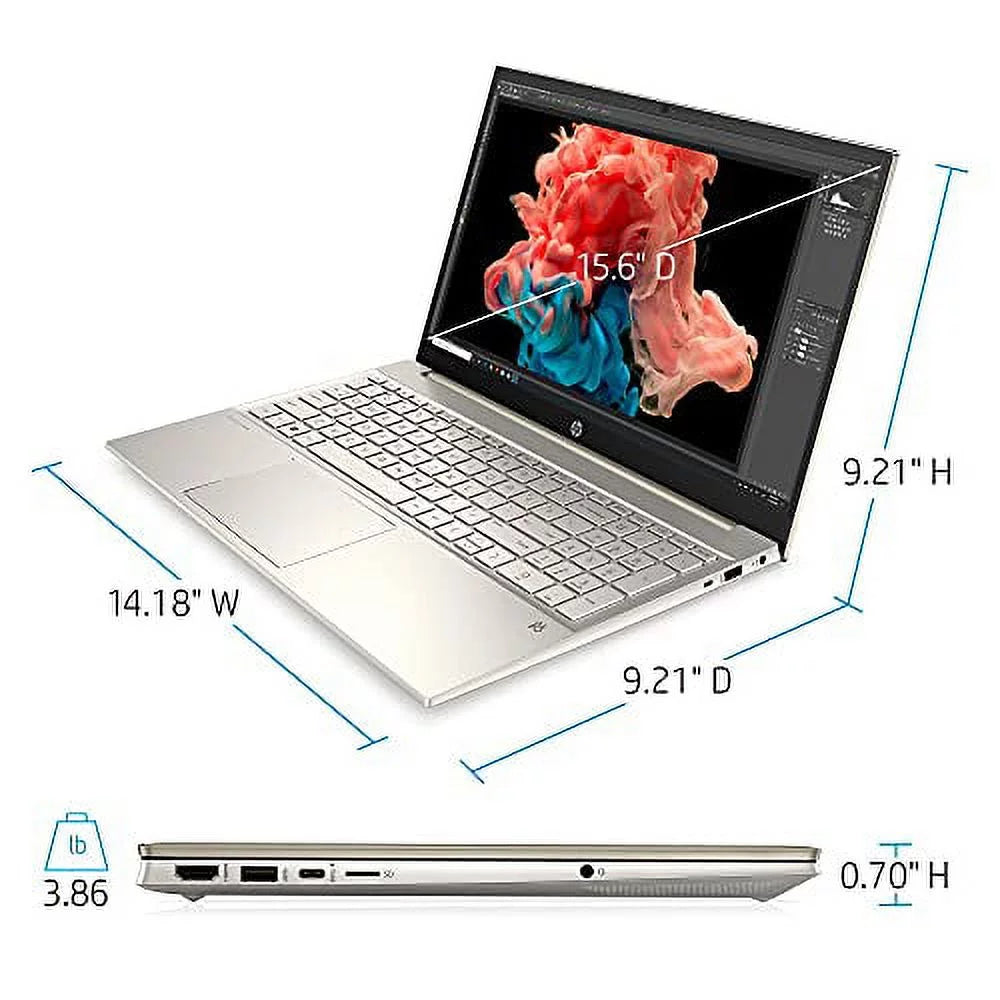 HP 2022 Pavilion 15.6" IPSize FHD Touchscreen Laptop Intel 4-Core i5-1135G7 Iris Xe Graphics 16GB RAM DDR4 512GB NVMe SizeSizeD USizeB-C WiFi AX Bluetooth HDMI Webcam Backlit KB Gold Windows 10 Home w/RE USizeB