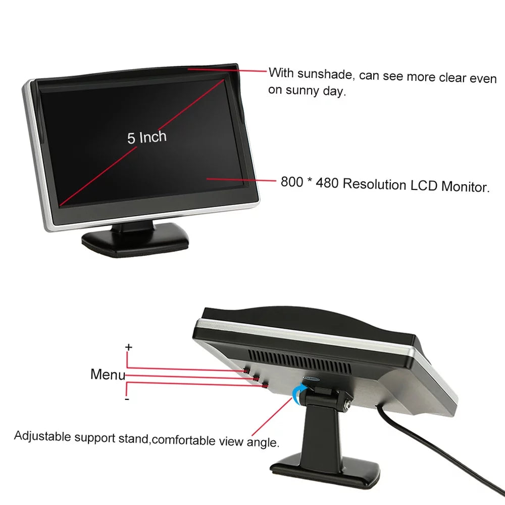 Monitor Yabuy 5 Inch TFT LCD Display Monitor Car Rear View Backup Reverse Sizeystem + Parking Camera