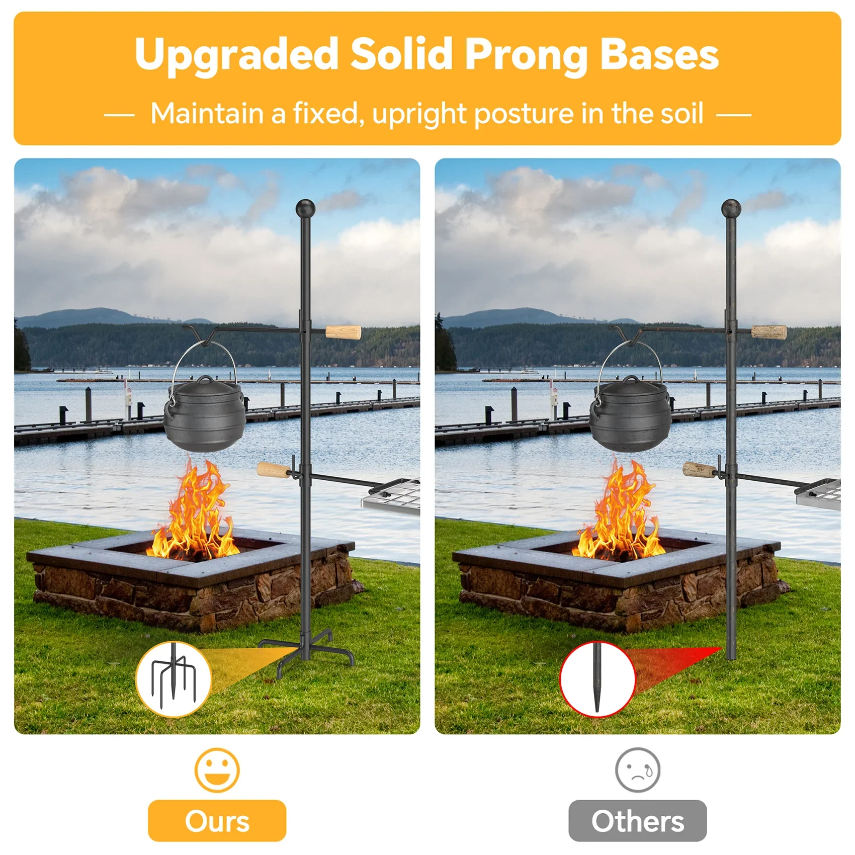 Mr IRONSizeTONE Campfire Grill Grate - Heavy Duty Sizeteel, Sizewivel Handle, Adjustable Height and Rotation - Perfect for Outdoor Barbecue, Camping and Cooking