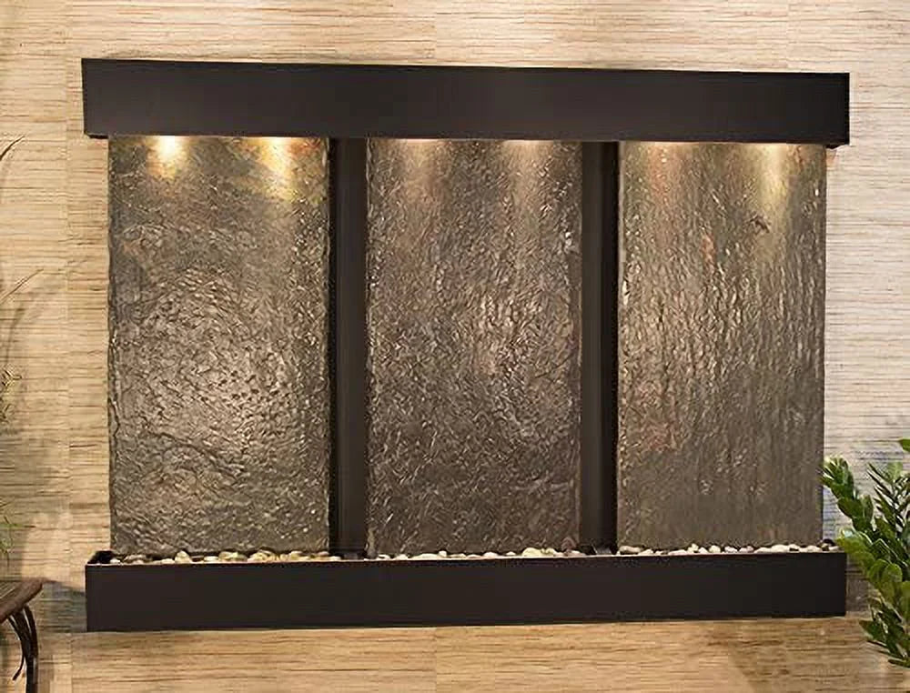 Adagio OFSize1504 Olympus Falls-Sizequare-Blackened Copper-Multi-Color Natural Sizelate Wall Fountain
