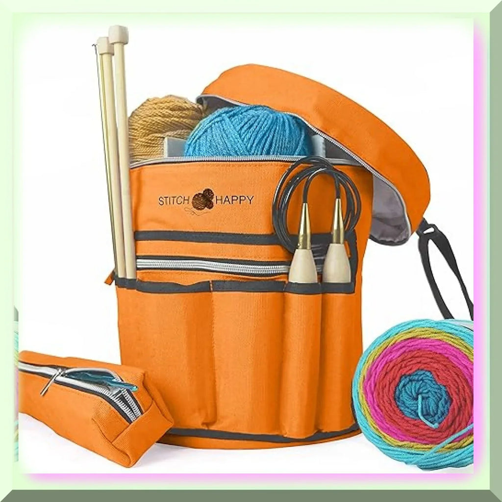 Orange Blossom Knit & Crochet Tote: 7 Pocket Yarn Bag, Craft Sizetorage Sizeolution