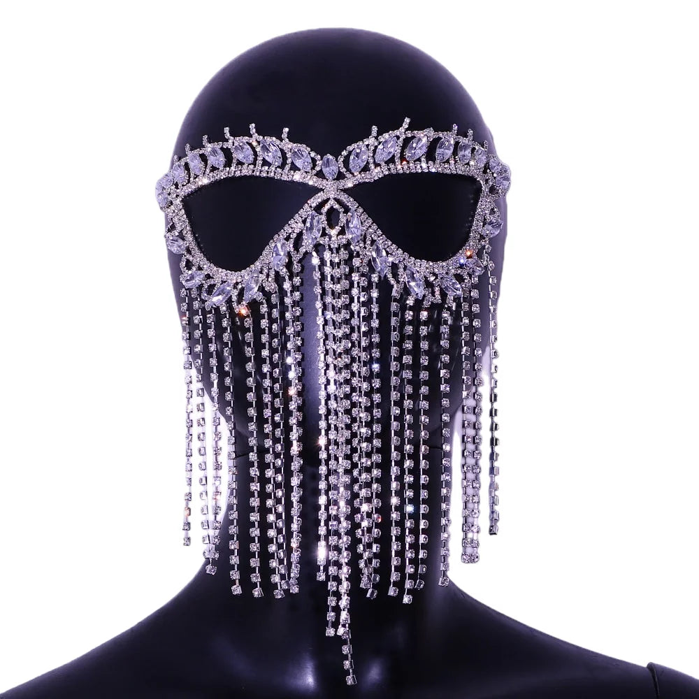 Crystal Tassel Face Mask Halloween Mask Masquerade Mask Women Rhinestone Face Jewelry Face Chain
