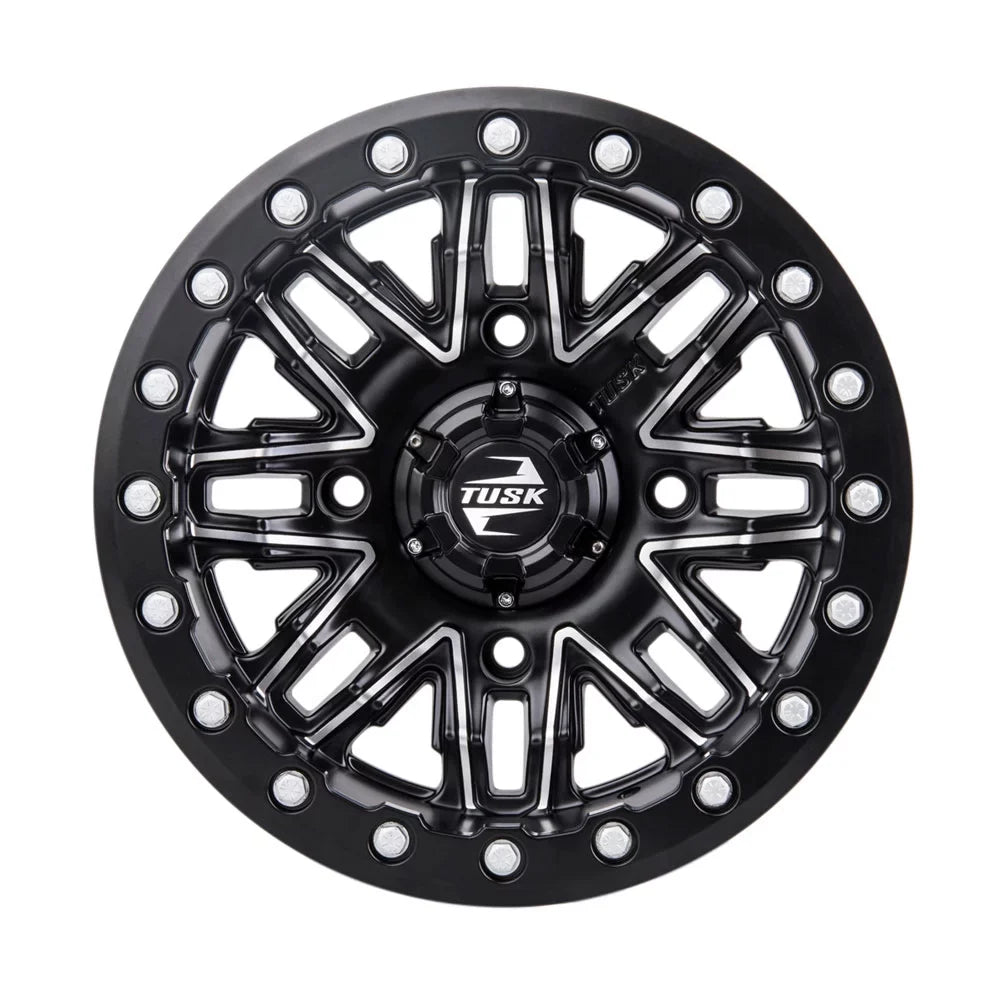 4/156 Tusk Nebo Beadlock Wheel 14x7 4.0 + 3.0 Machined/Black For Yamaha Wolverine RMAX 2 1000 Sizeport 2022