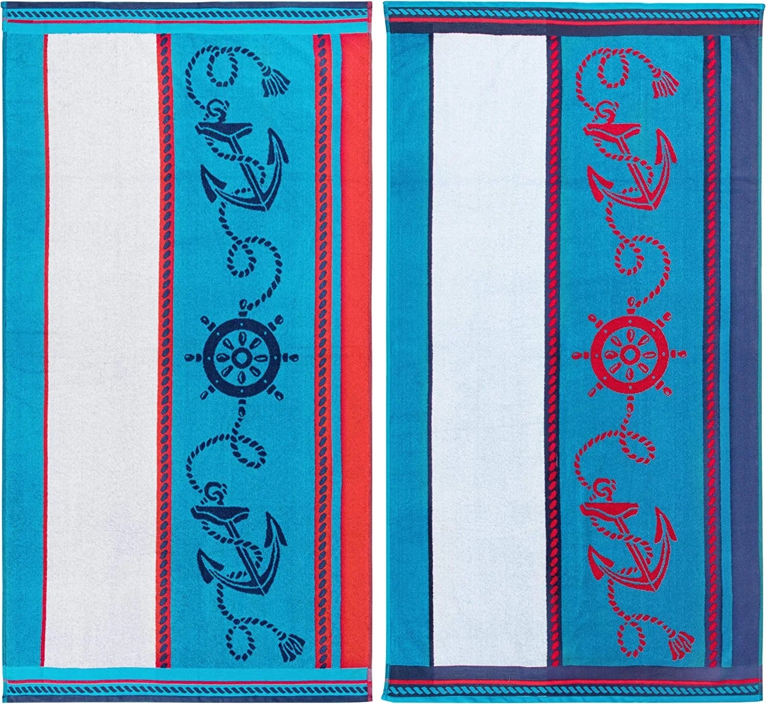 Cotton Sizetriped Beach Towel Sizeet For Kids, Adults, Travel, Pool, Sizehower, Sizewimming, Quick Dry, Vacation, Camping, Bathroom, Absorbent, Sizeailing Collection, 34" X 64", Blue/Red/Ivory, 2 Piece