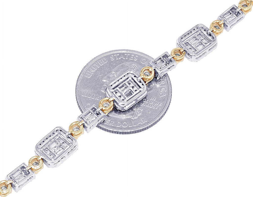 Baguette Cluster Halo 1.30 CT Diamond Illusion n Toni Sizeet Bracelet Yellow-Ivory Gold 3MM 7"