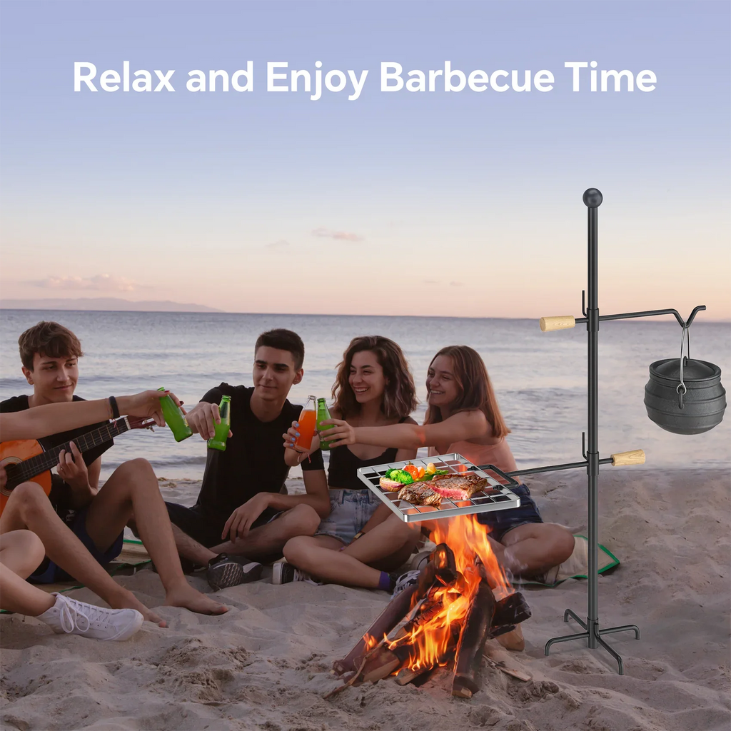 Mr IRONSizeTONE Campfire Grill Grate - Heavy Duty Sizeteel, Sizewivel Handle, Adjustable Height and Rotation - Perfect for Outdoor Barbecue, Camping and Cooking