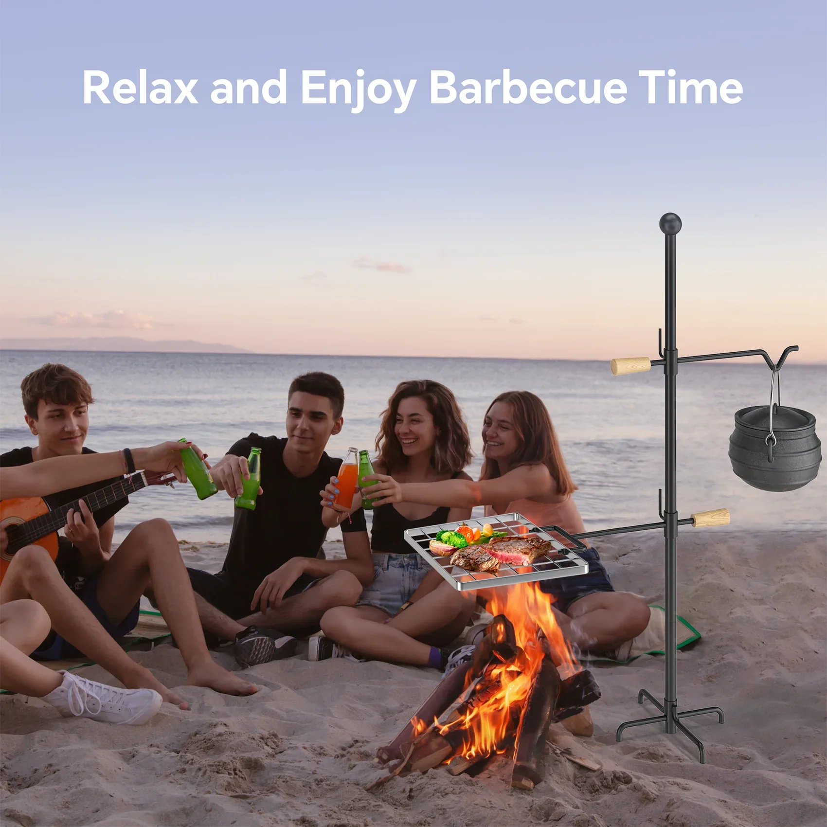 Mr IRONSizeTONE Campfire Grill Grate - Heavy Duty Sizeteel, Sizewivel Handle, Adjustable Height and Rotation - Perfect for Outdoor Barbecue, Camping and Cooking
