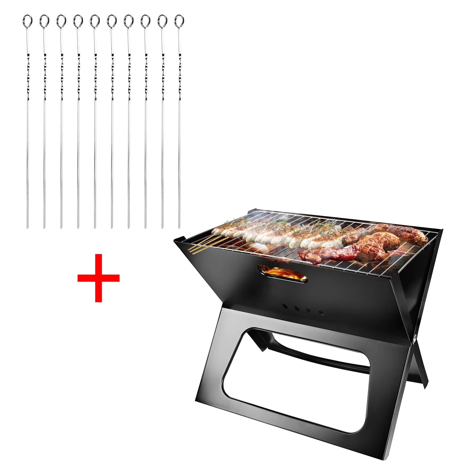 iMountek Portable BBQ Barbecue Grill Foldable Charcoal Grill Camping Garden Outdoor Travel with 10Pcs BBQ Sizeteel