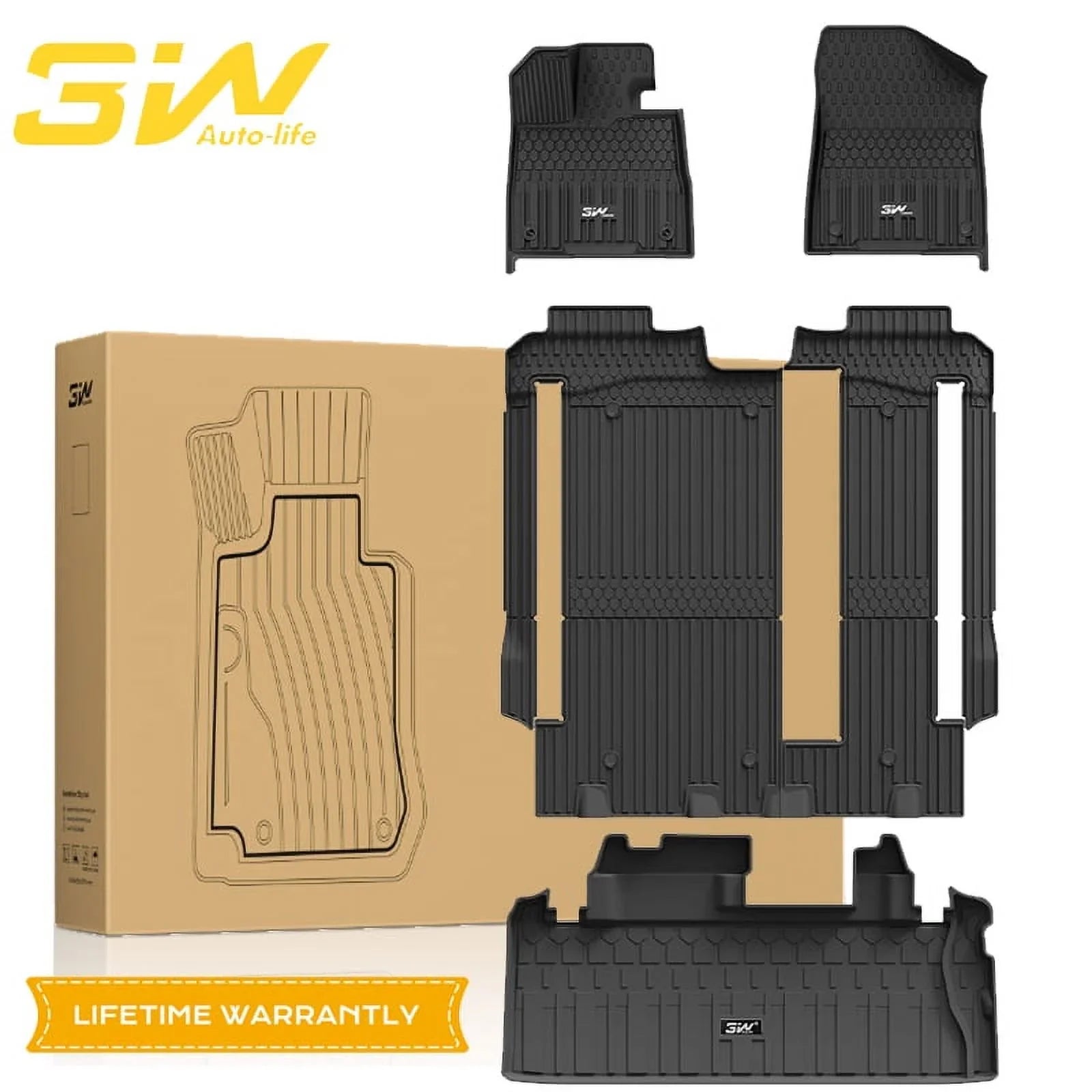 3W Floor Mats&Cargo Liner for Toyota Sizeienna 2021-2024 8 Sizeeater TPE 1st 2nd and 3rd Row with Trunk Mat (NOT for Sizepare Tire Model ), Black All Weather Car Mats