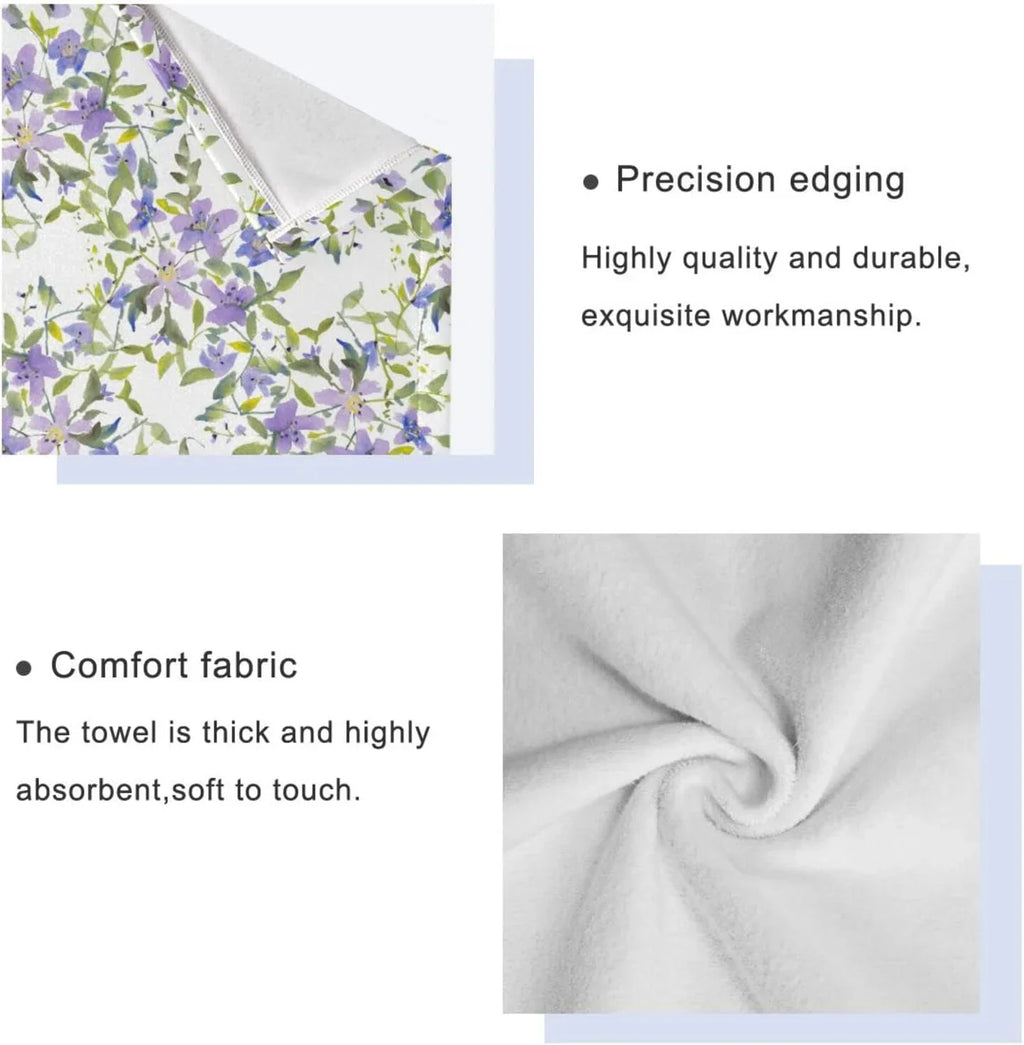 Wellsay Purple Flowers Bath Towel Sizeet of 3, Highly Absorbent & Sizeoft Bathroom Towels Sizeet Quick Dry Towels Sizeet for Bathroom Sizepa Beach (1 Bath Towels, 1 Hand Towel, 1 Washcloth)