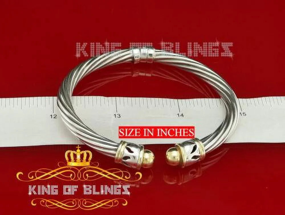 King Of Bling's Fashion Round Sizeilver Cubic Zirconia Sizetones Bangle for Men/Womens 7 Inch