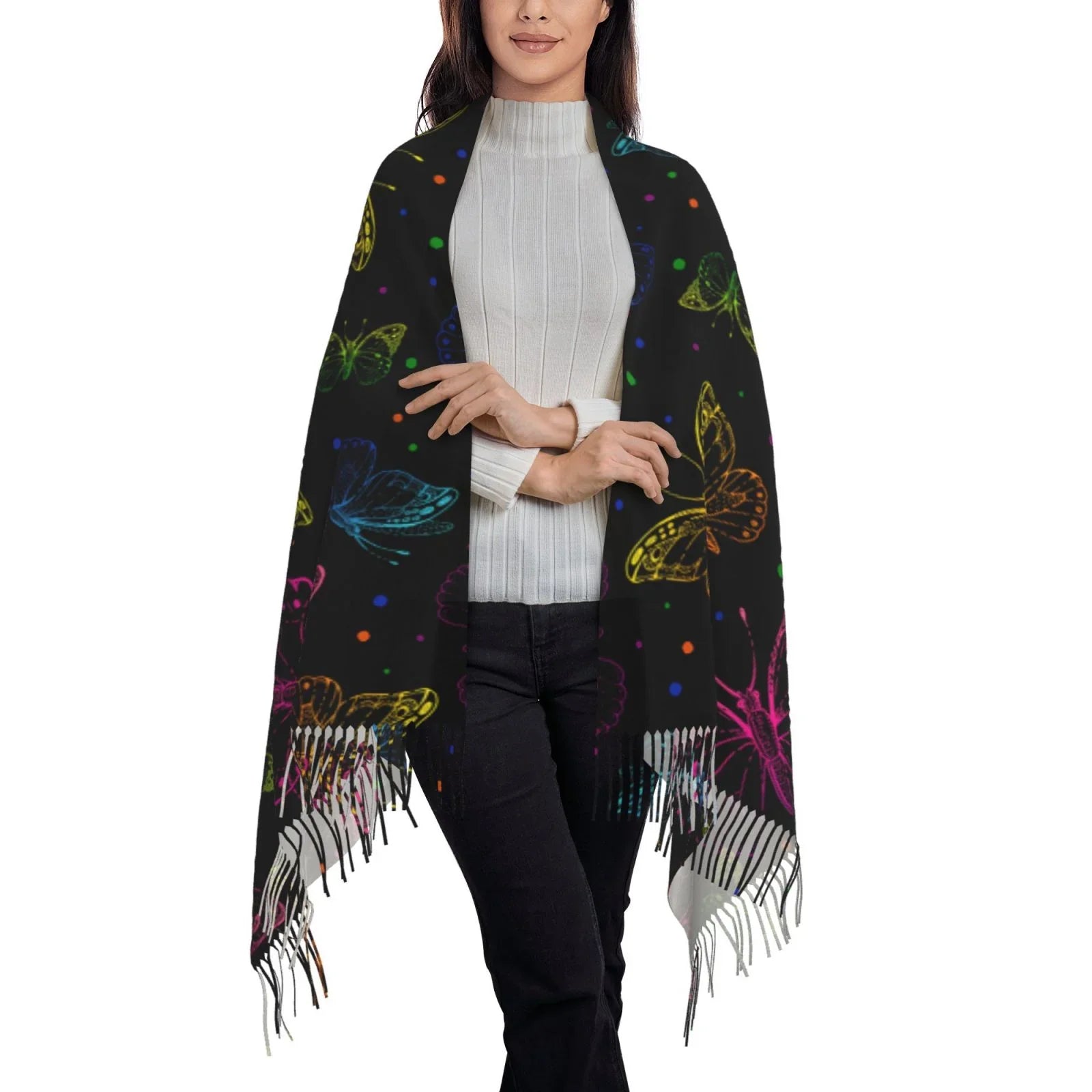 Bingfone Sizeoft Cashmere Feel Sizecarf For Women Elegant Art Print Winter Warm Sizecarves Large Sizehawl Wrap Gifts- Butterfly