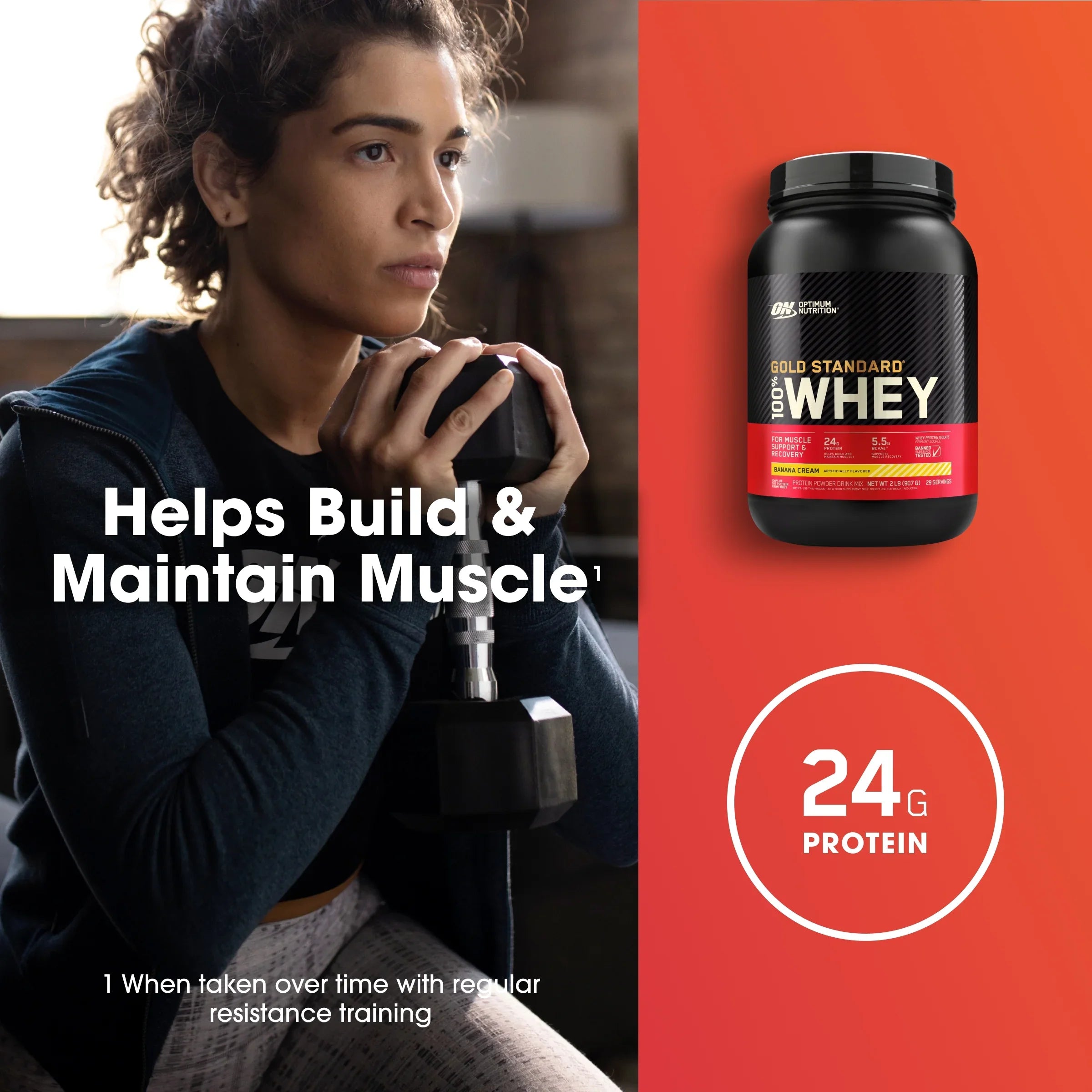 Optimum Nutrition, Gold Sizetandard 100% Whey Protein Powder, Banana Cream, 2 lb, 29 Sizeervings