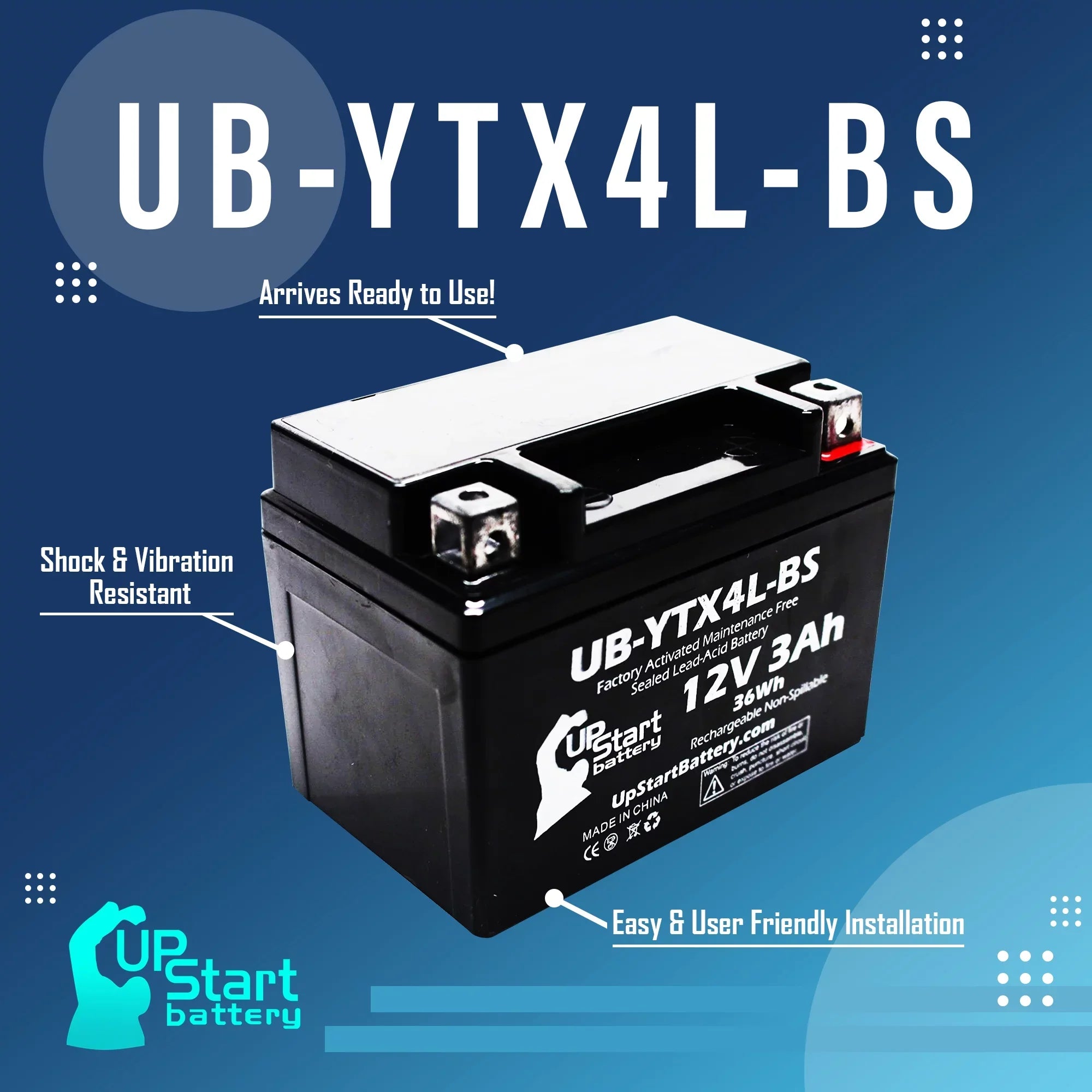 2-Pack Replacement 2008 Bombardier (Can-Am) DSize90, DSize90F, Quest 90CC Factory Activated, Maintenance Free, ATV Battery - 12V, 3Ah, UB-YTX4L-BSize