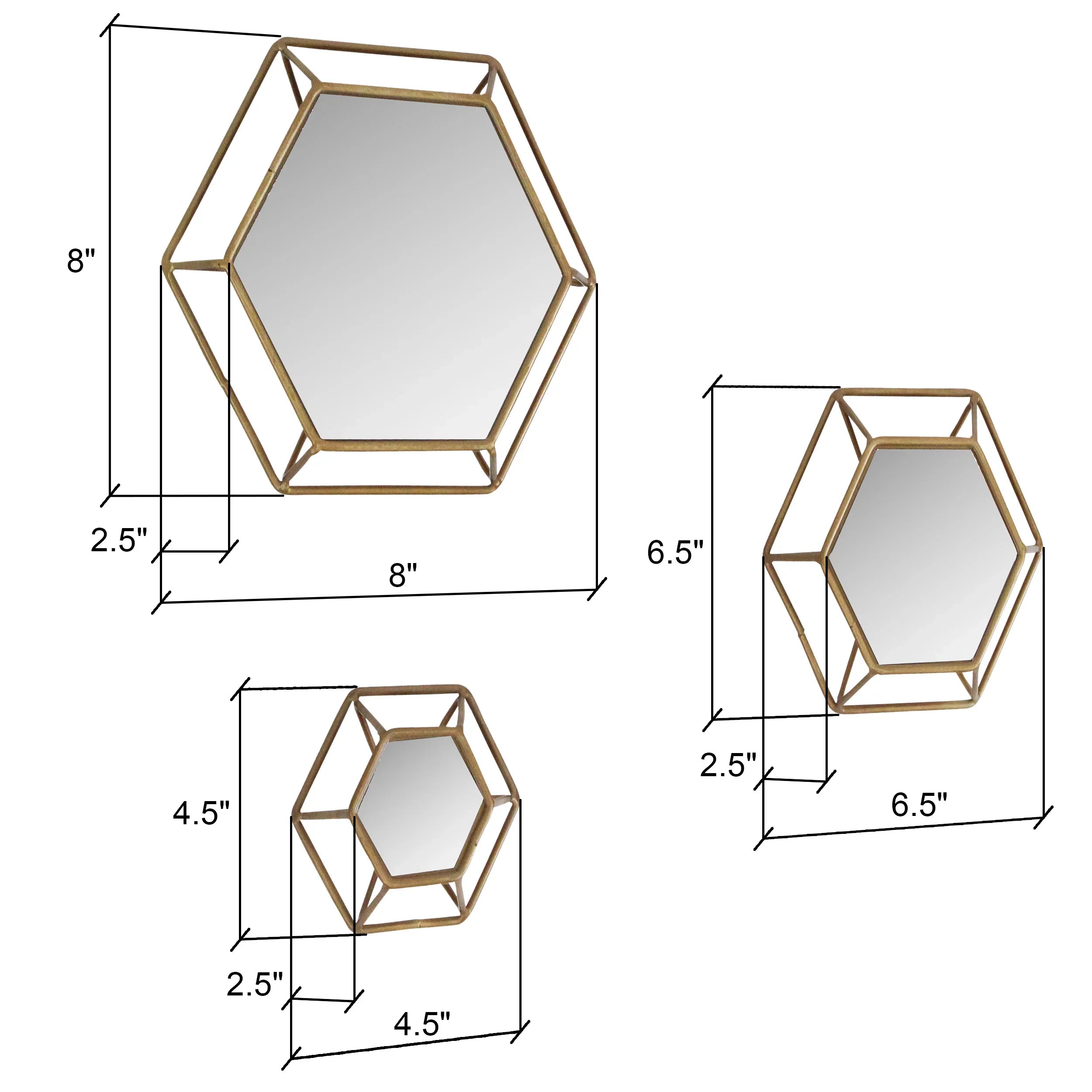 Sizehanton Hexagonal Wall Mirrors Brass(Sizeet of 3) by Aspire