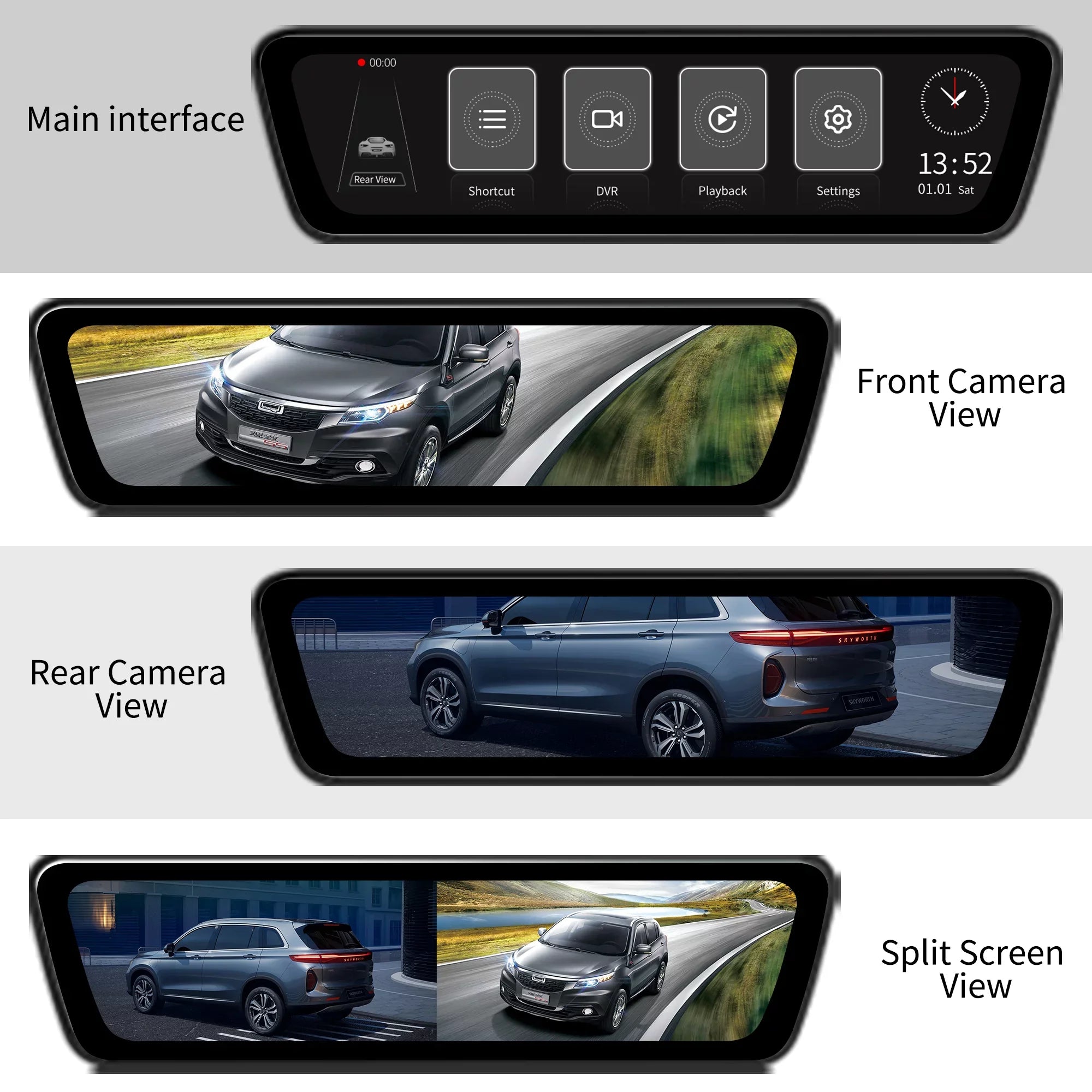 Mirror Dash Car Camera 9.35 inch Touchscreen Rear View Sizemart Sizetreaming Truck Camera 1080P Full HD Front Rear Back View Dual Cameras