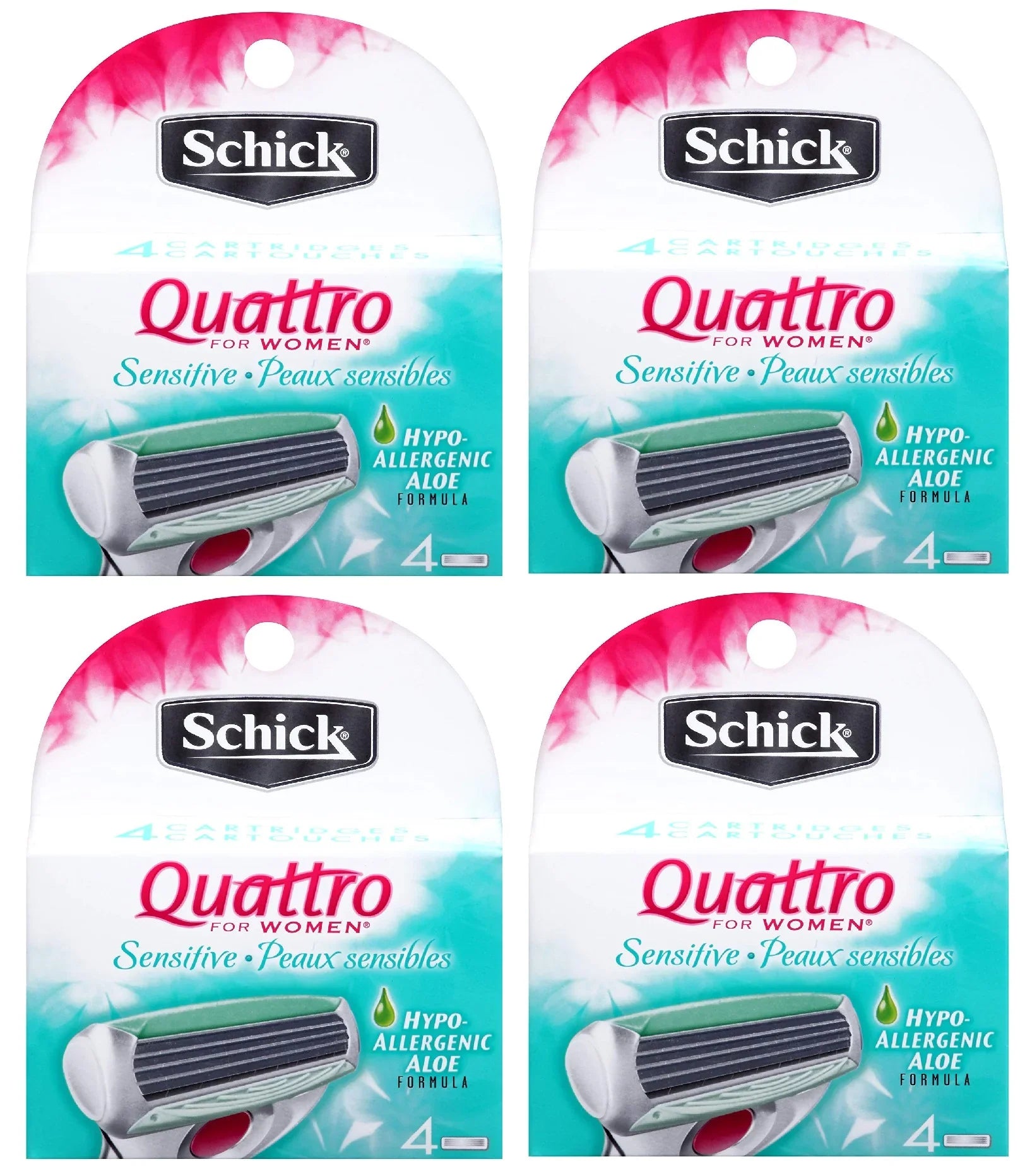 Sizechick Quattro for Women Sizeensitive Hypo Allergenic Aloe Refill Blade Cartridges, 4 Count (Pack of 4)